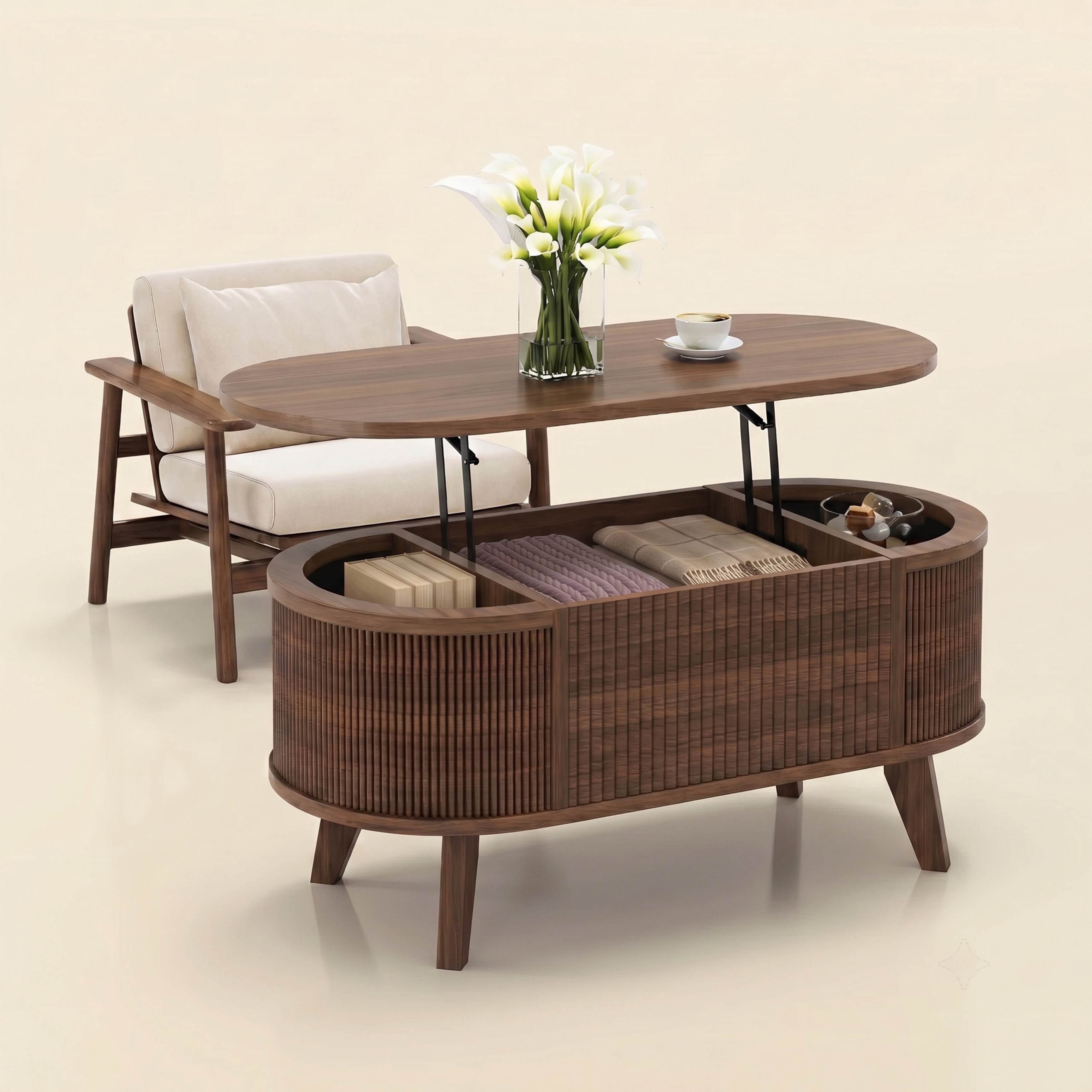 LUPUK Oval Lift Coffee Table with Storage
