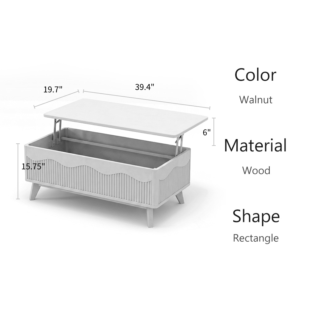 LUPUK Scalloped Lift Top Coffee Table with Hidden Storage