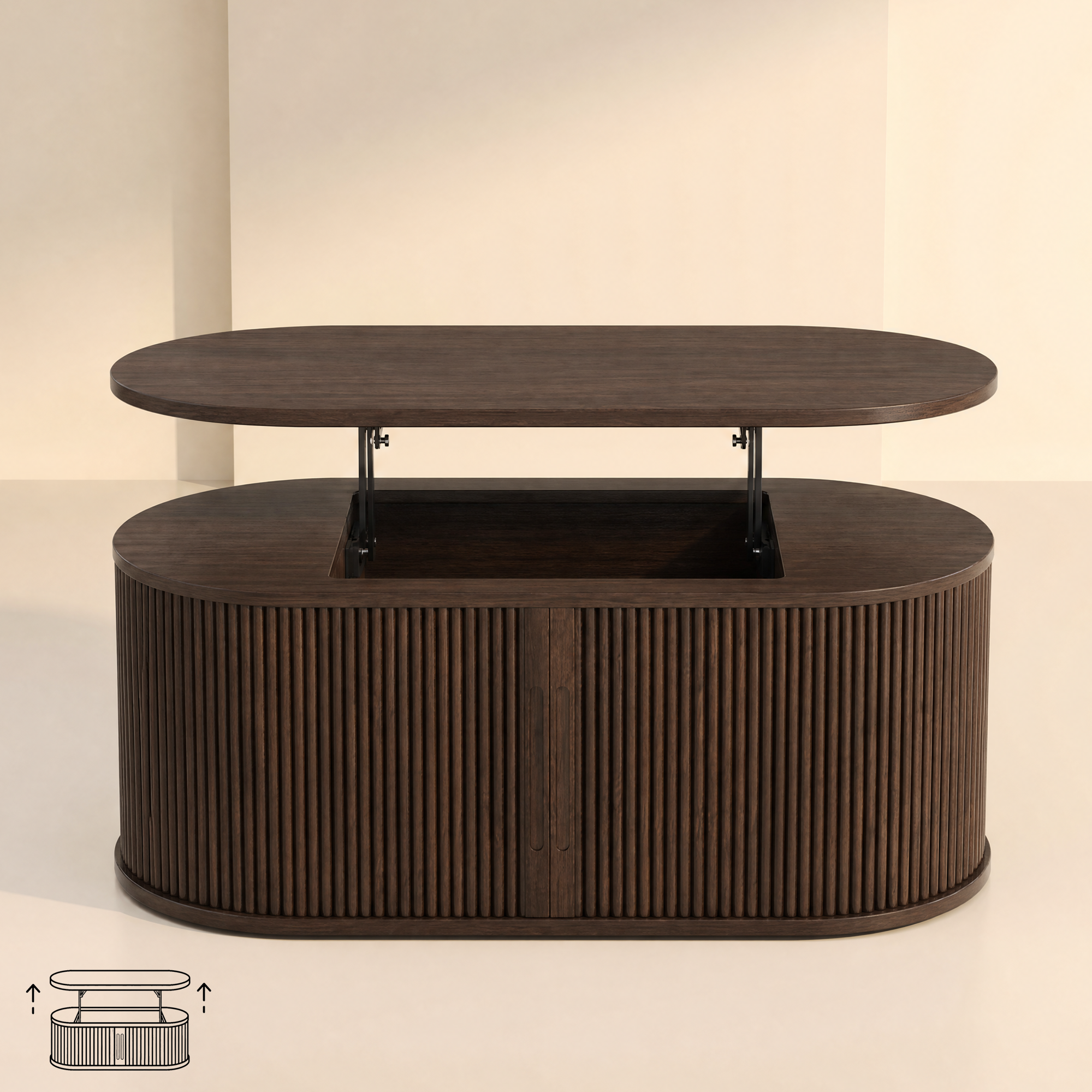 LUPUK Oval Fluted Lift Top Coffee Table
