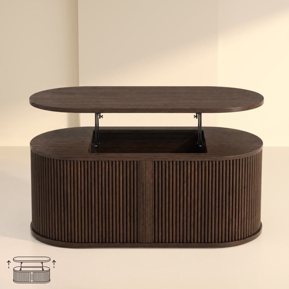 LUPUK Oval Fluted Lift Top Coffee Table