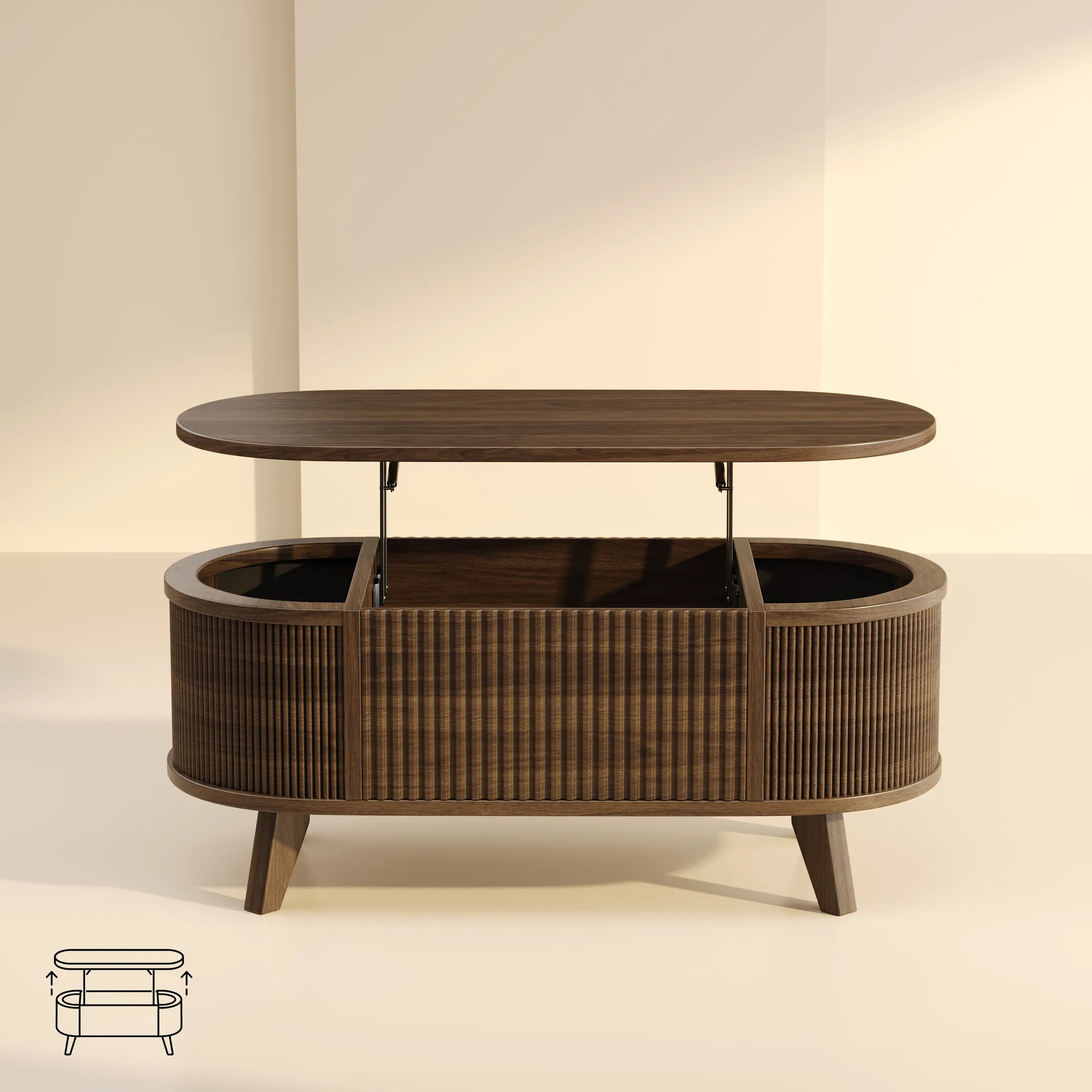 LUPUK Oval Lift Coffee Table with Storage
