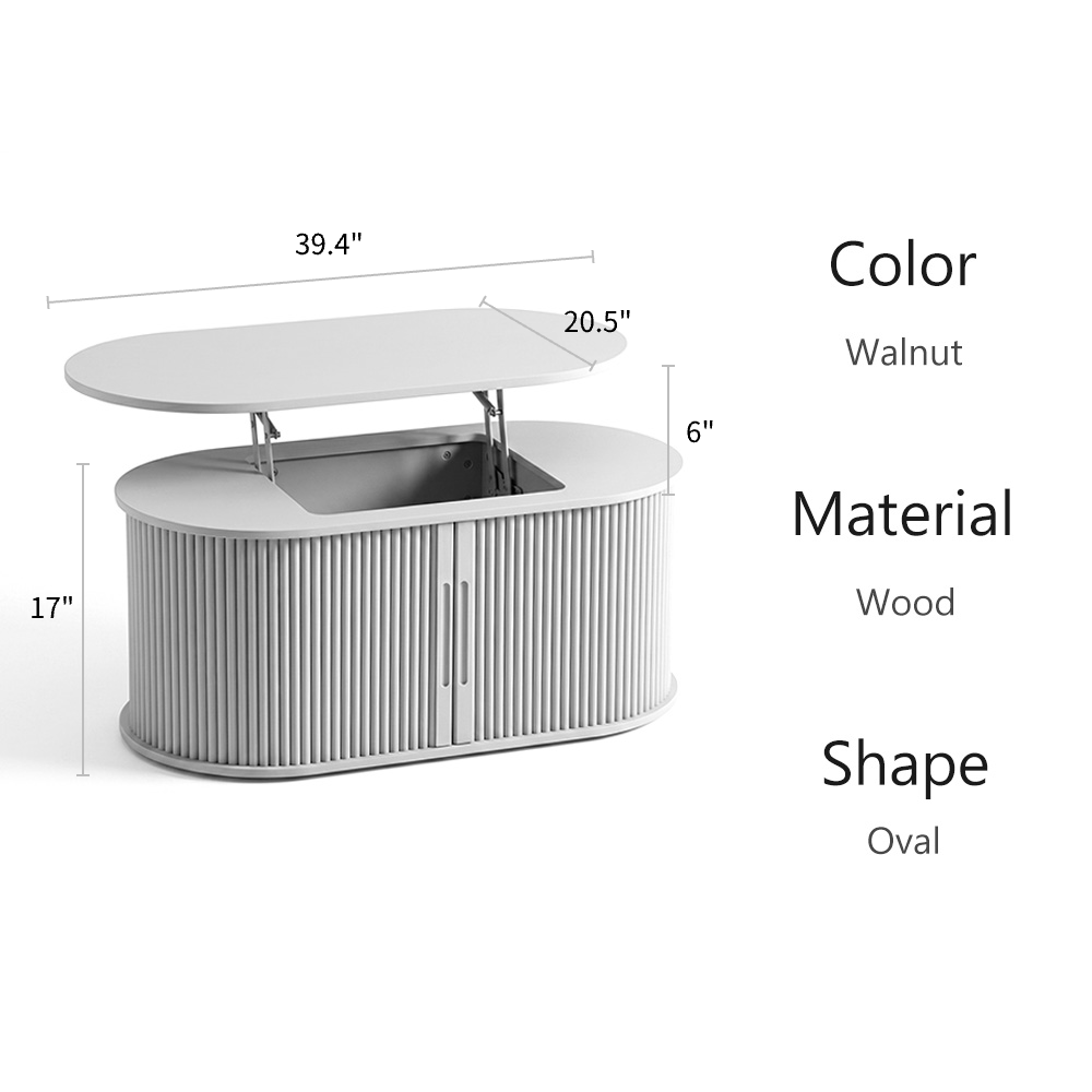 LUPUK Oval Lift Top Coffee Table, Mid-Century Storage Table with Tambour Doors
