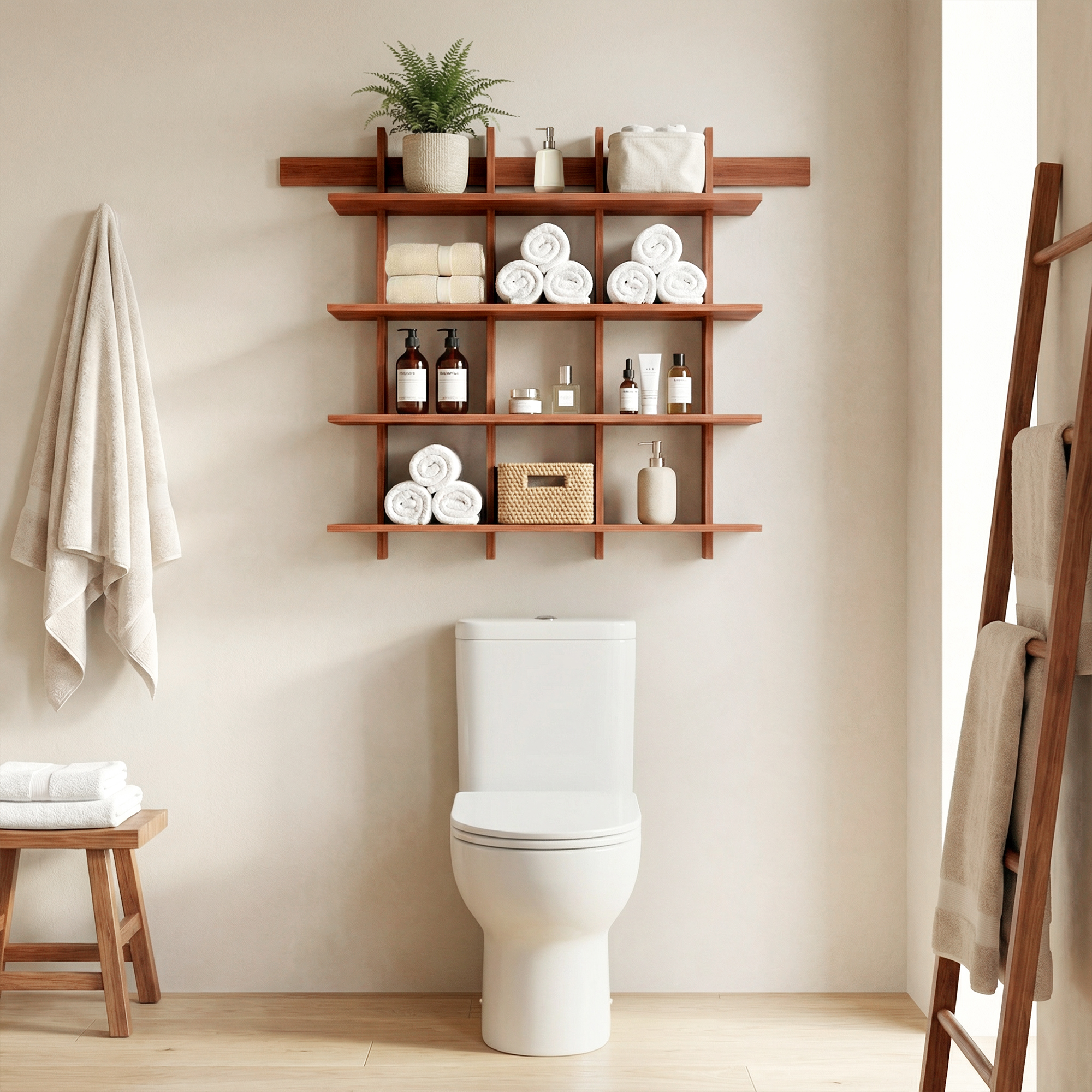 Lupuk 4-Tier Bamboo Wall Shelf – Rustic Farmhouse Floating Bookshelf for Living Room, Kitchen & Coffee Bar Storage