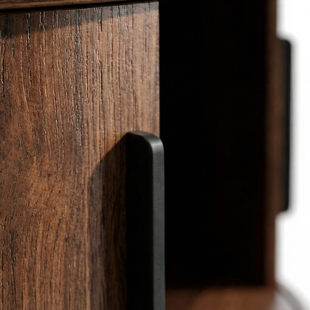 Modern Walnut Round Coffee Table with Fluted Design & Sliding-Door Storage