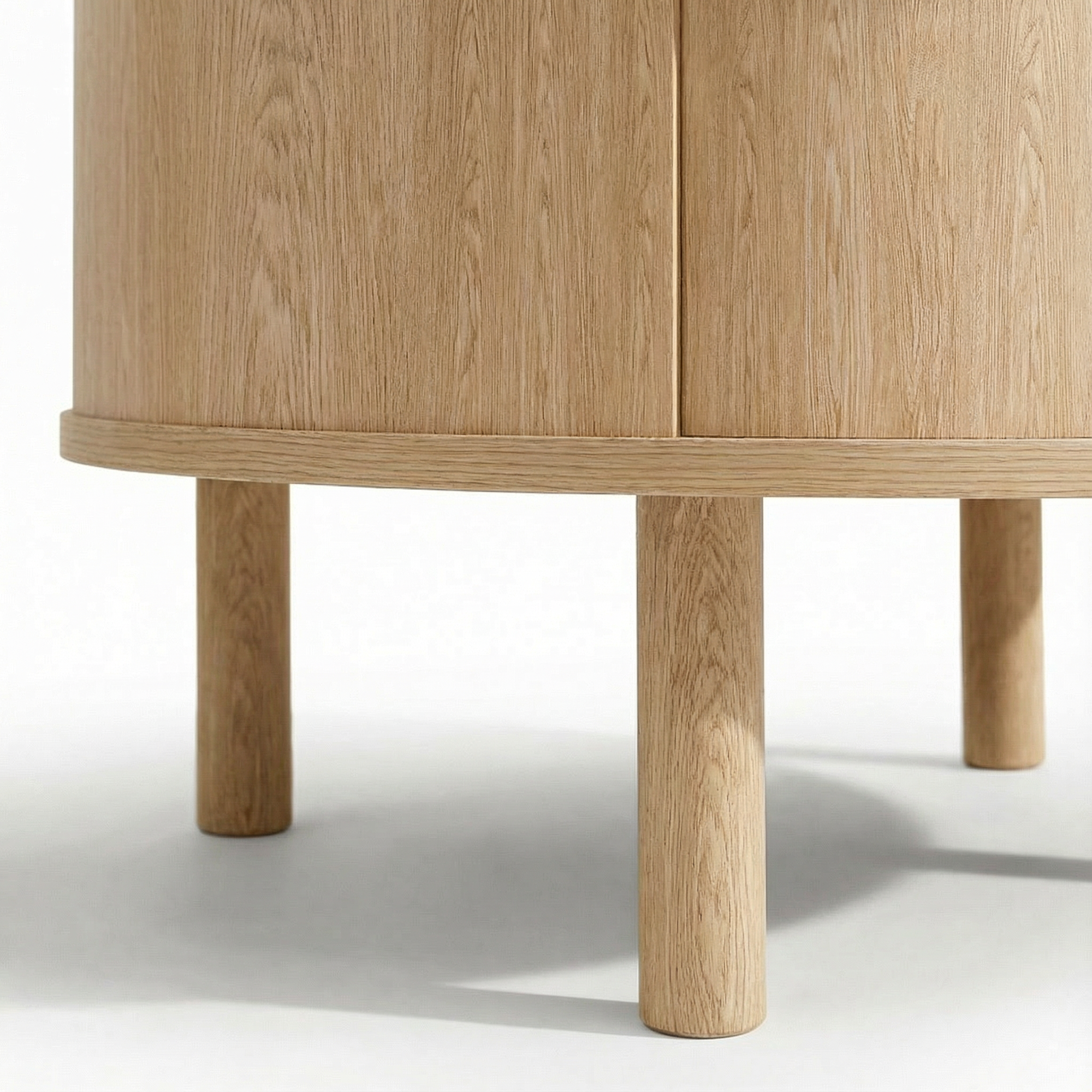 Modern Walnut Round Coffee Table with Fluted Design & Sliding-Door Storage - Oak