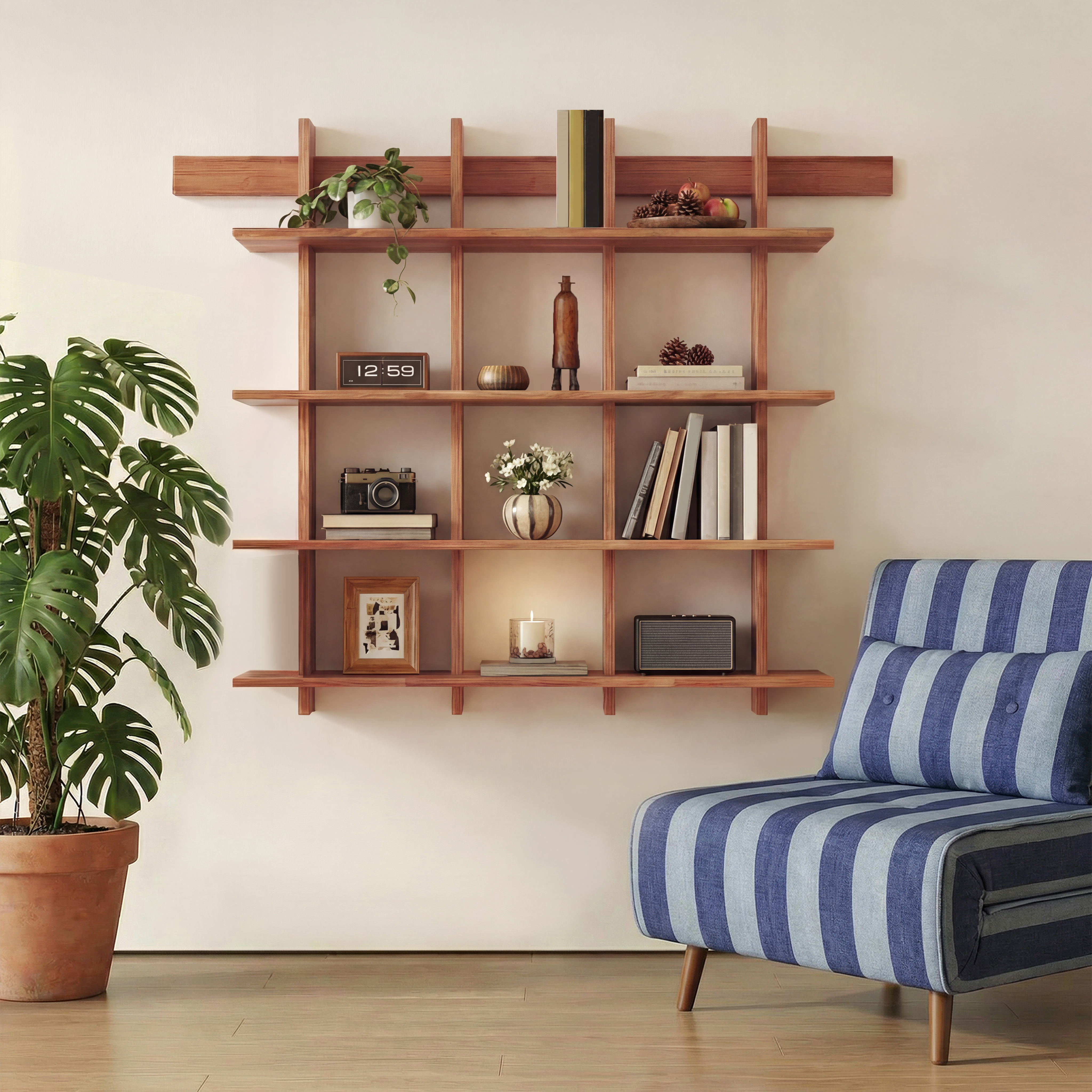 LUPUK 4-Tier Bamboo Wall Shelf, Heavy Duty Floating Bookshelf Storage Organizer