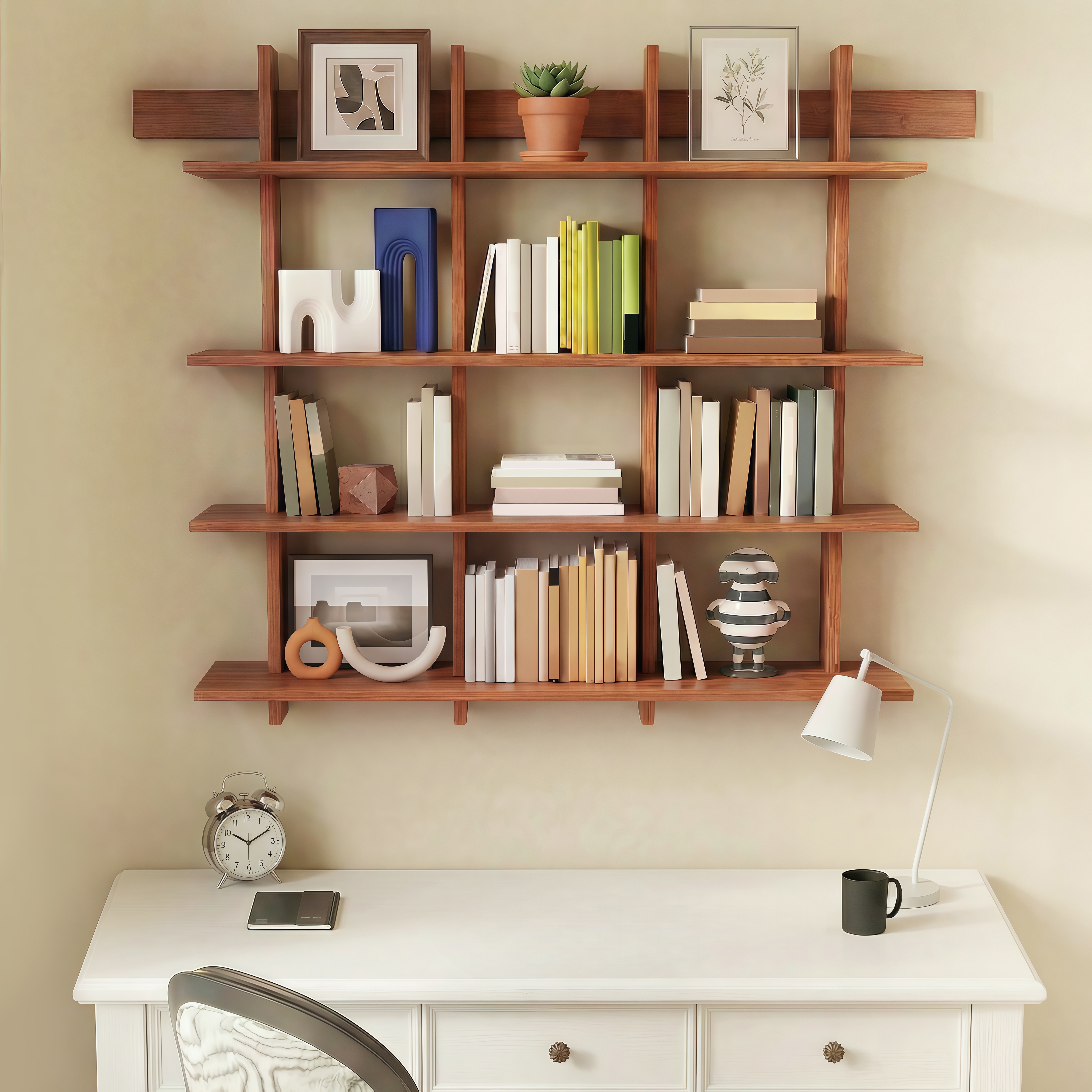 LUPUK 4-Tier Bamboo Wall Shelf, Heavy Duty Floating Bookshelf Storage Organizer