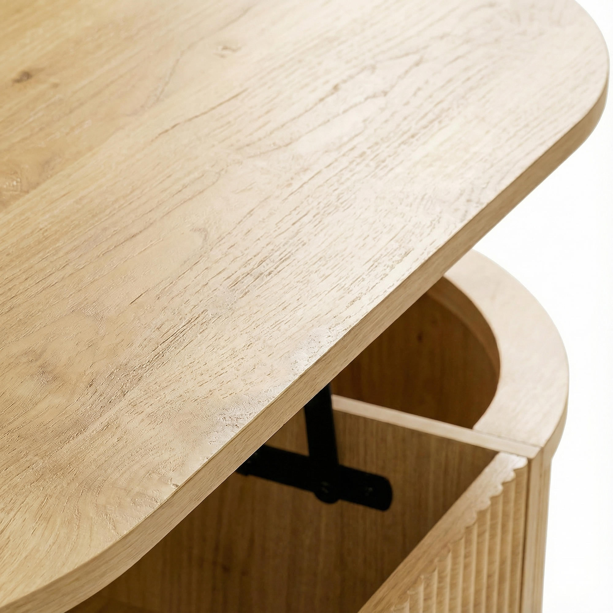 Fluted Lift Top Coffee Table with Storage for Living Room or Home Office-Natural