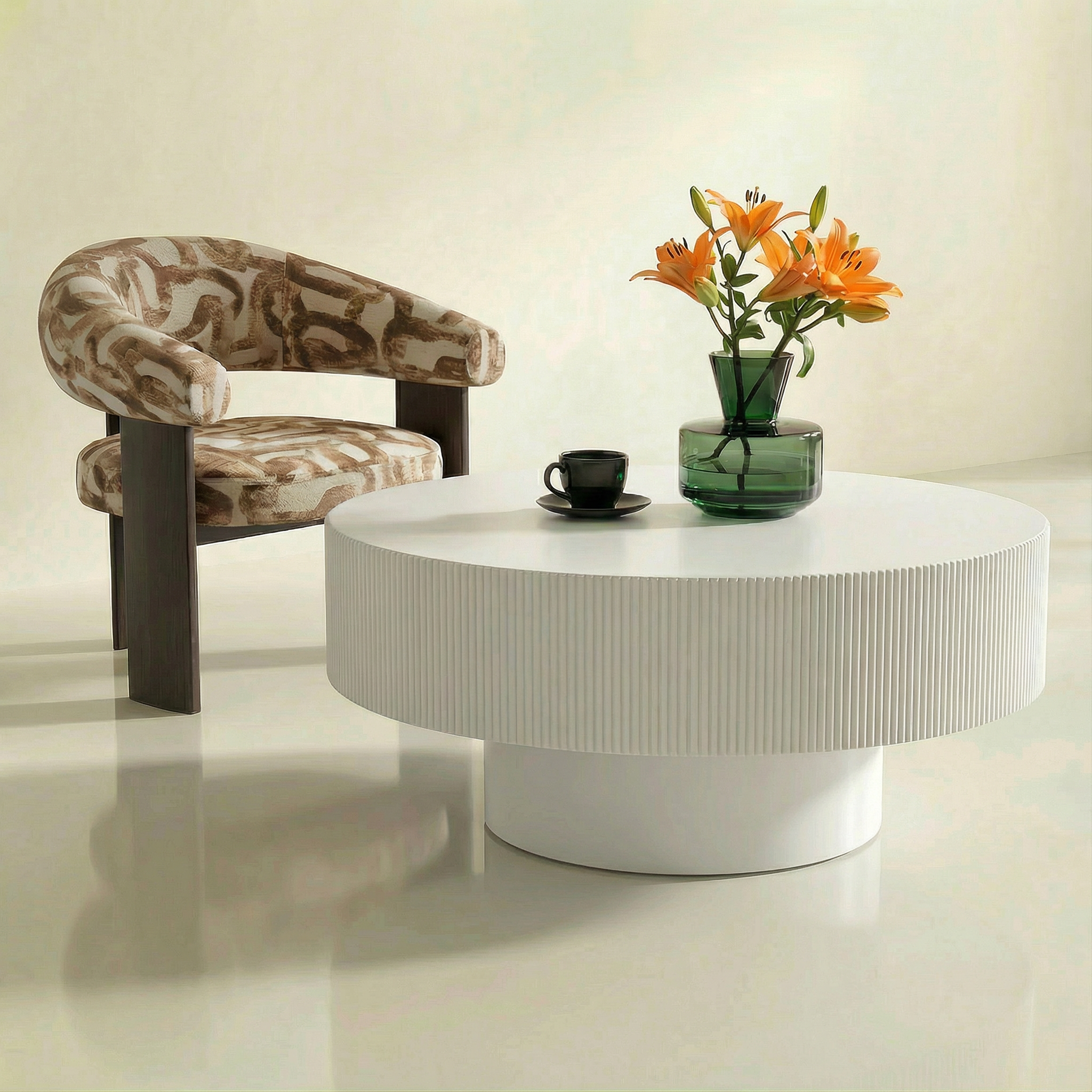 Modern Round Coffee Table with Sturdy Base, Wood Sofa Center Tables for Living Room-White