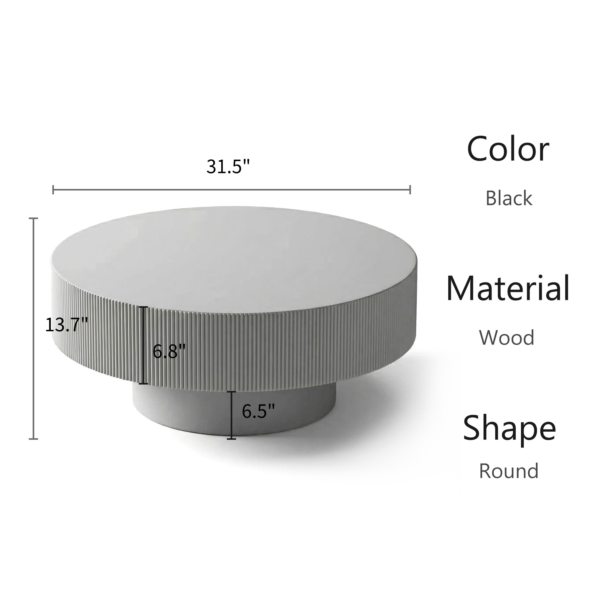 [Copy]Modern Round Coffee Table with Sturdy Base, Wood Sofa Center Tables for Living Room-Black