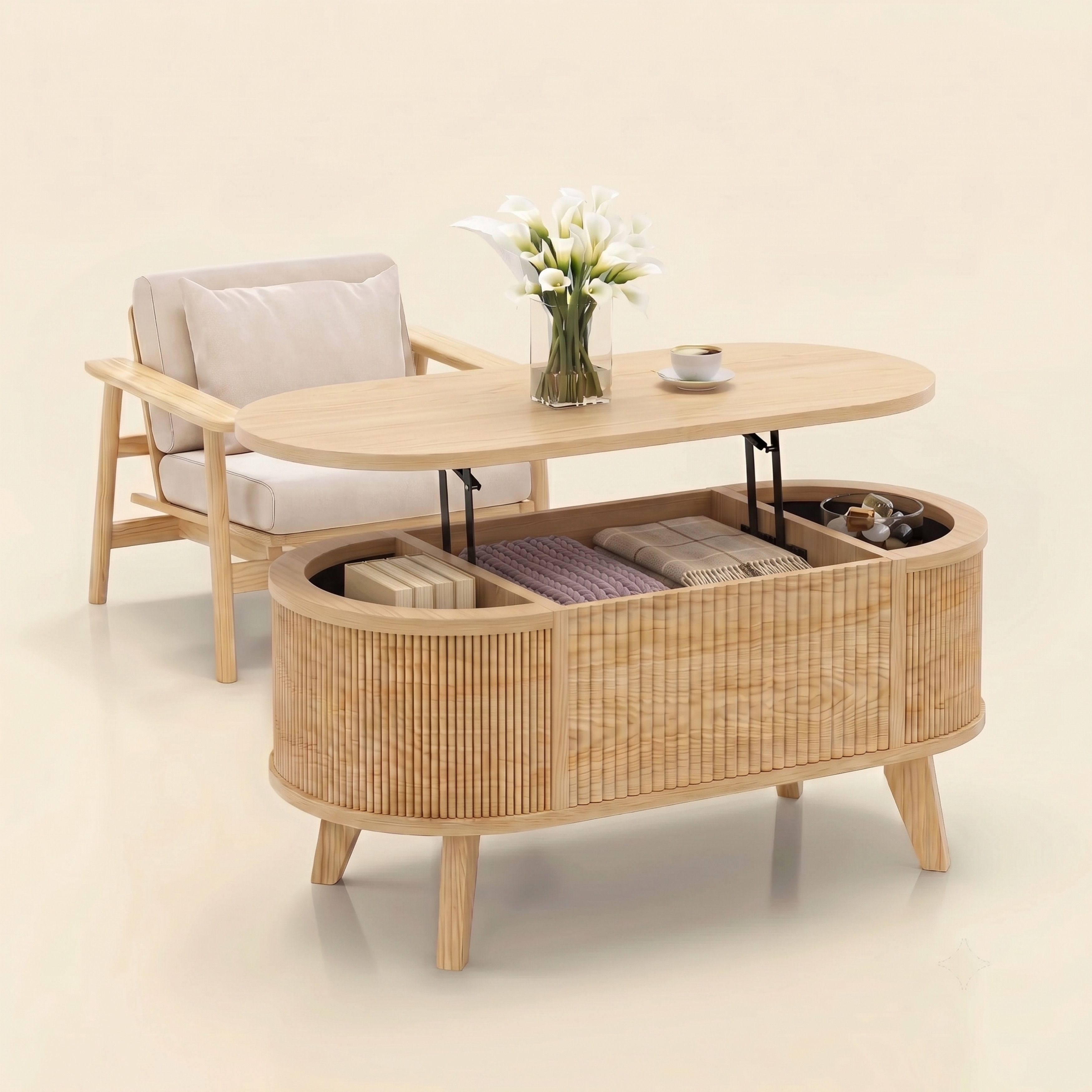 LUPUK Oval Lift Coffee Table with Storage