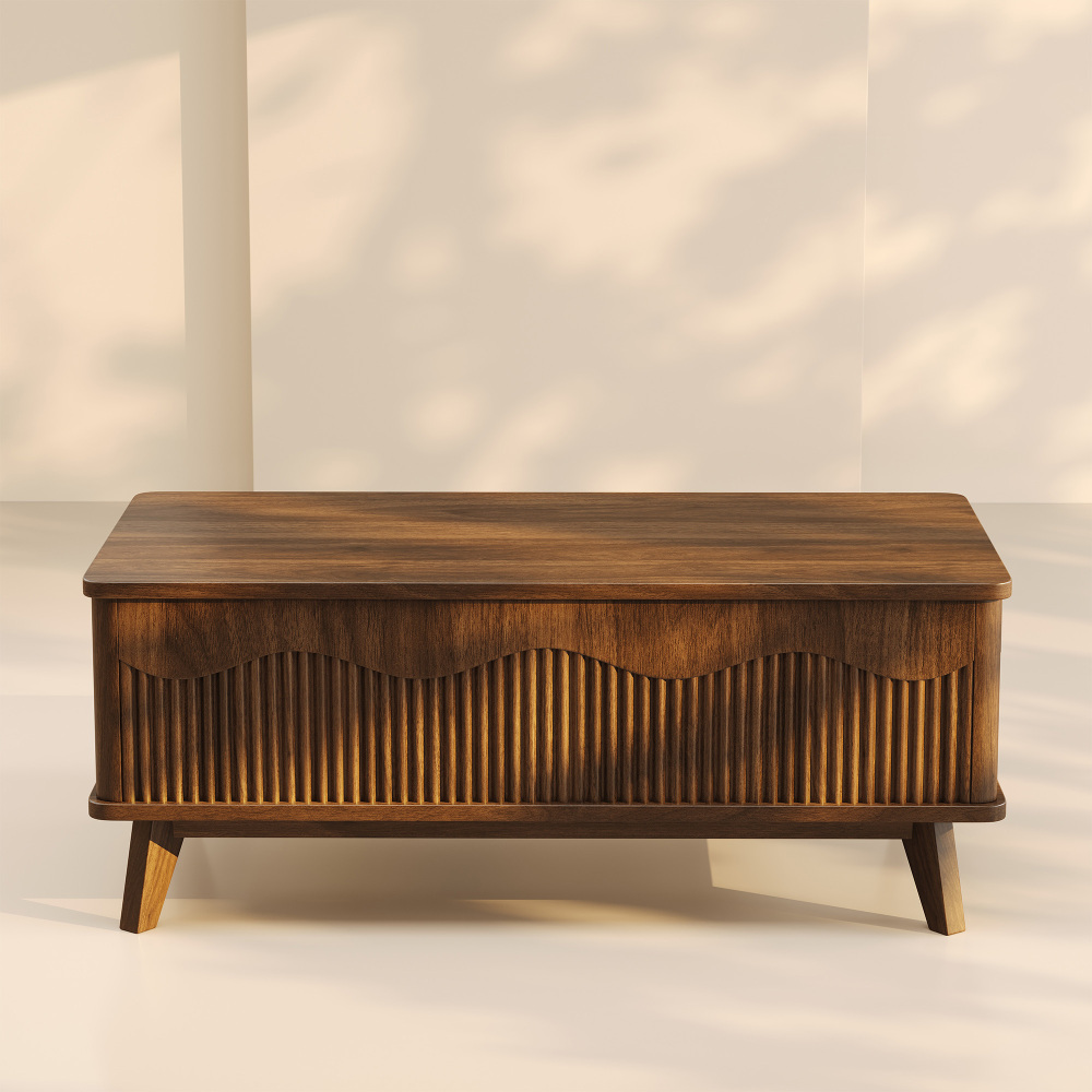 LUPUK Scalloped Lift Top Coffee Table with Hidden Storage