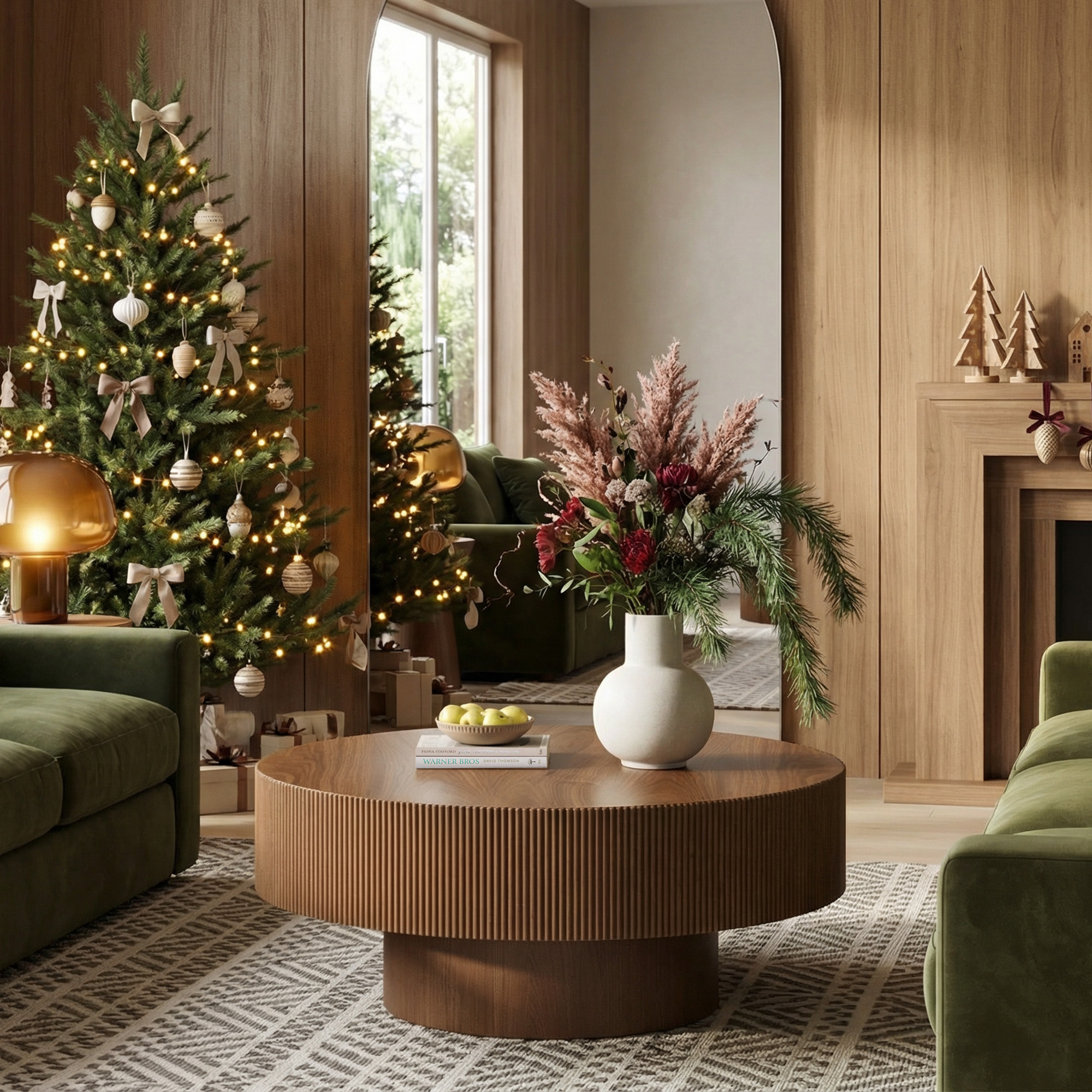 Modern Round Coffee Table with Sturdy Base, Wood Sofa Center Tables for Living Room-Walnut