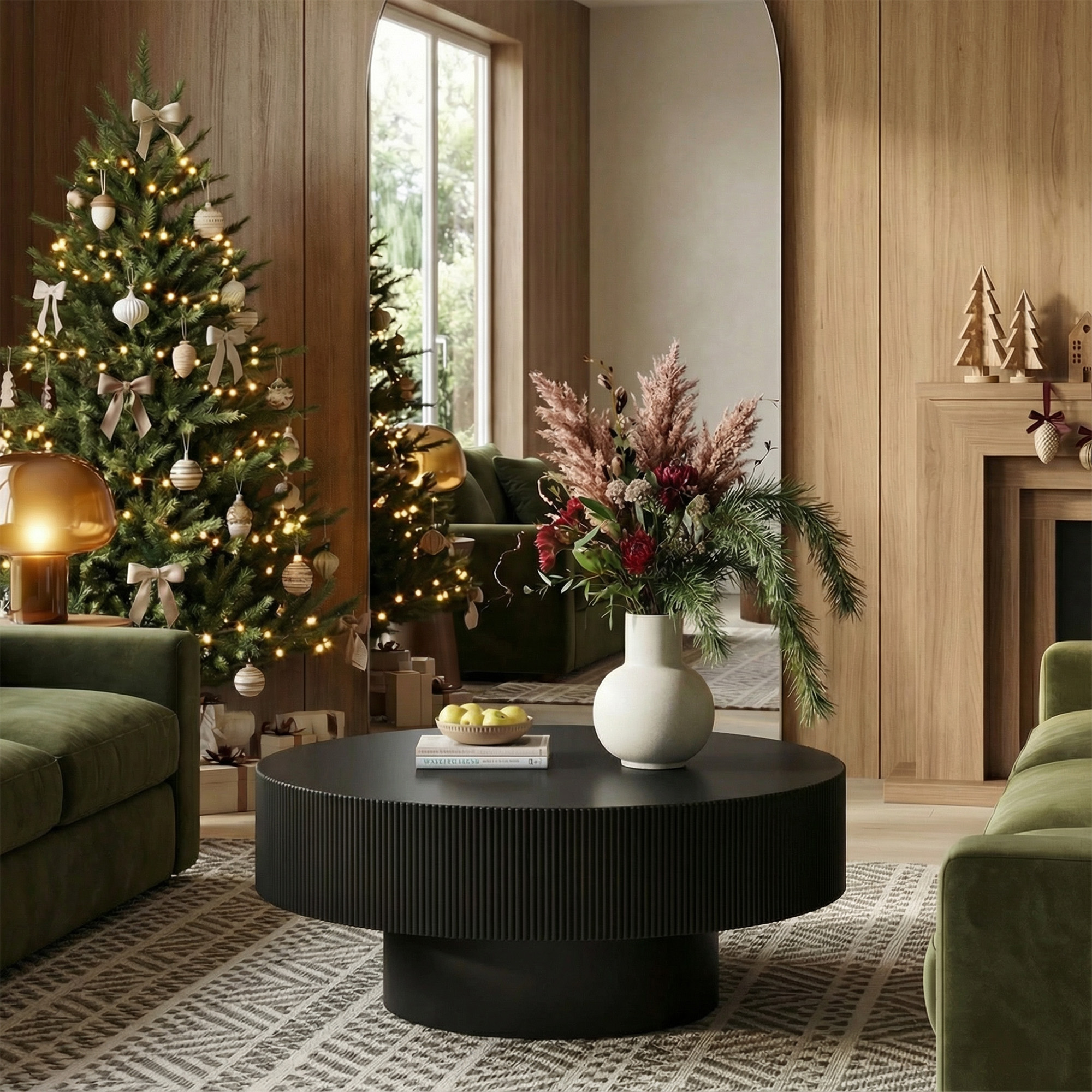 [Copy]Modern Round Coffee Table with Sturdy Base, Wood Sofa Center Tables for Living Room-Black