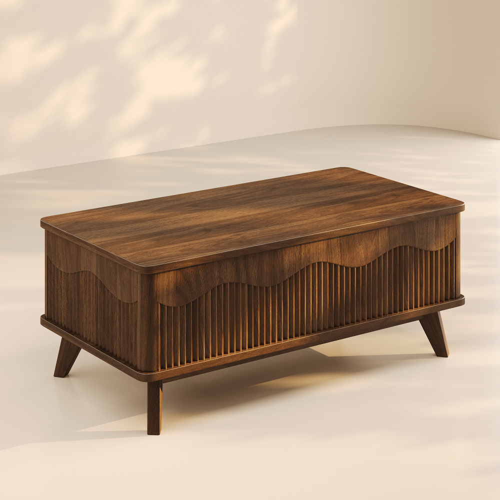 LUPUK Scalloped Lift Top Coffee Table with Hidden Storage
