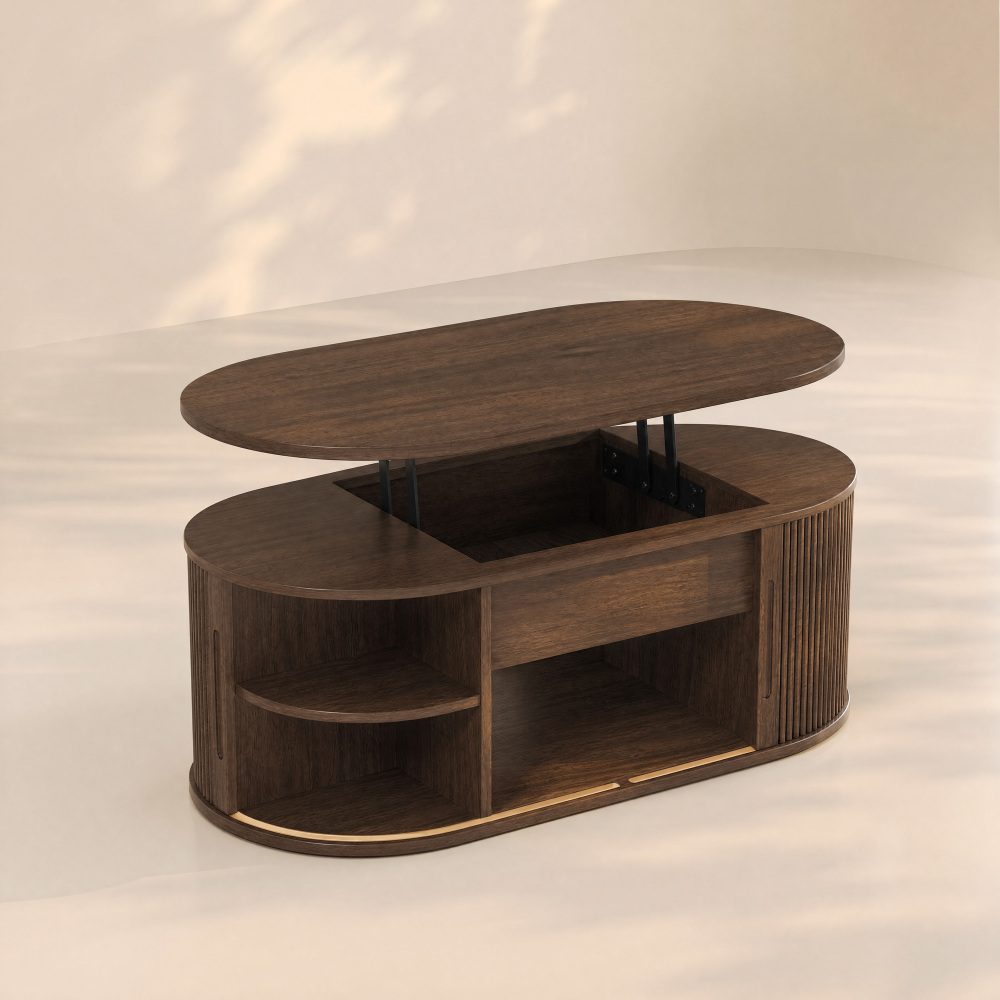 LUPUK Oval Fluted Lift Top Coffee Table