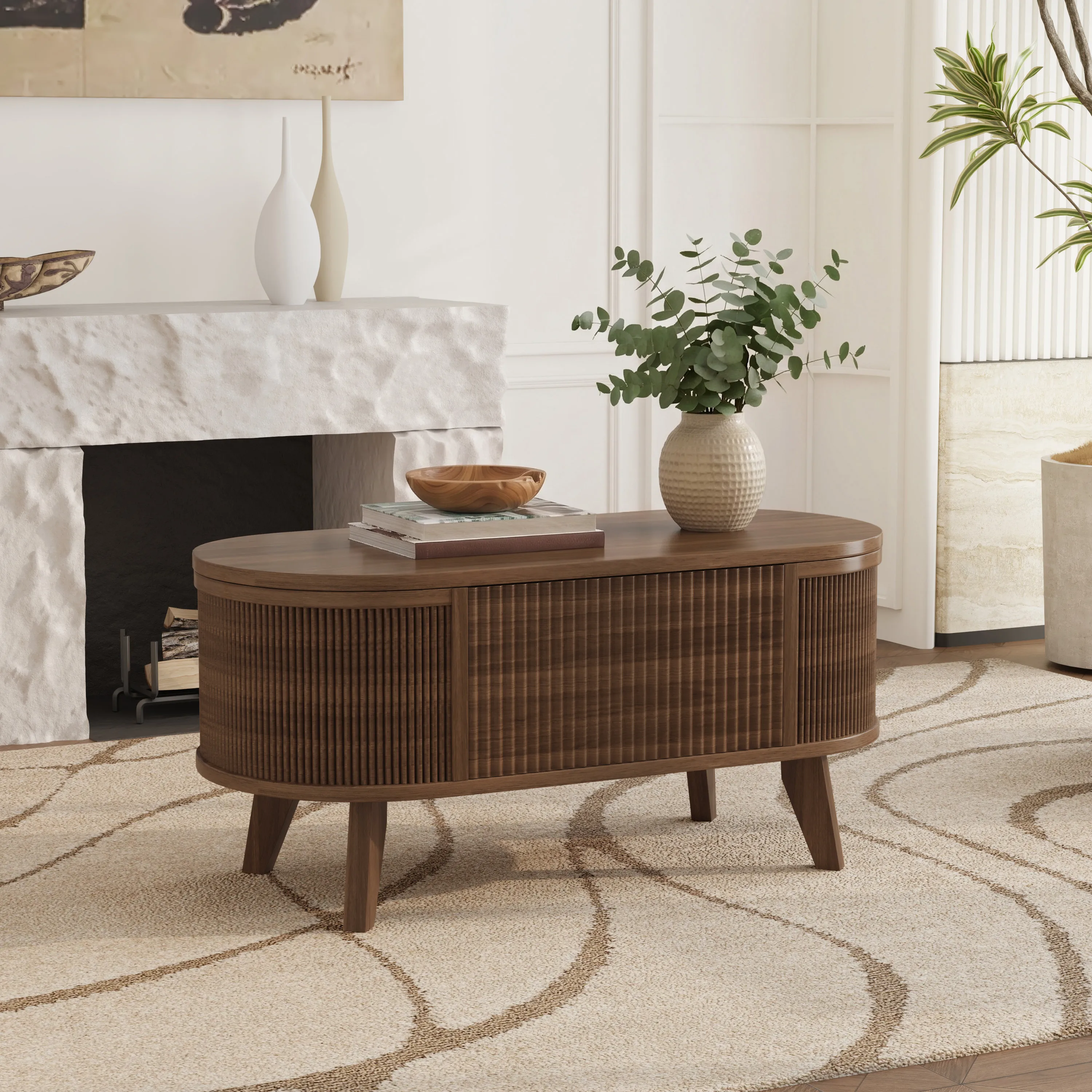 LUPUK Oval Lift Coffee Table with Storage