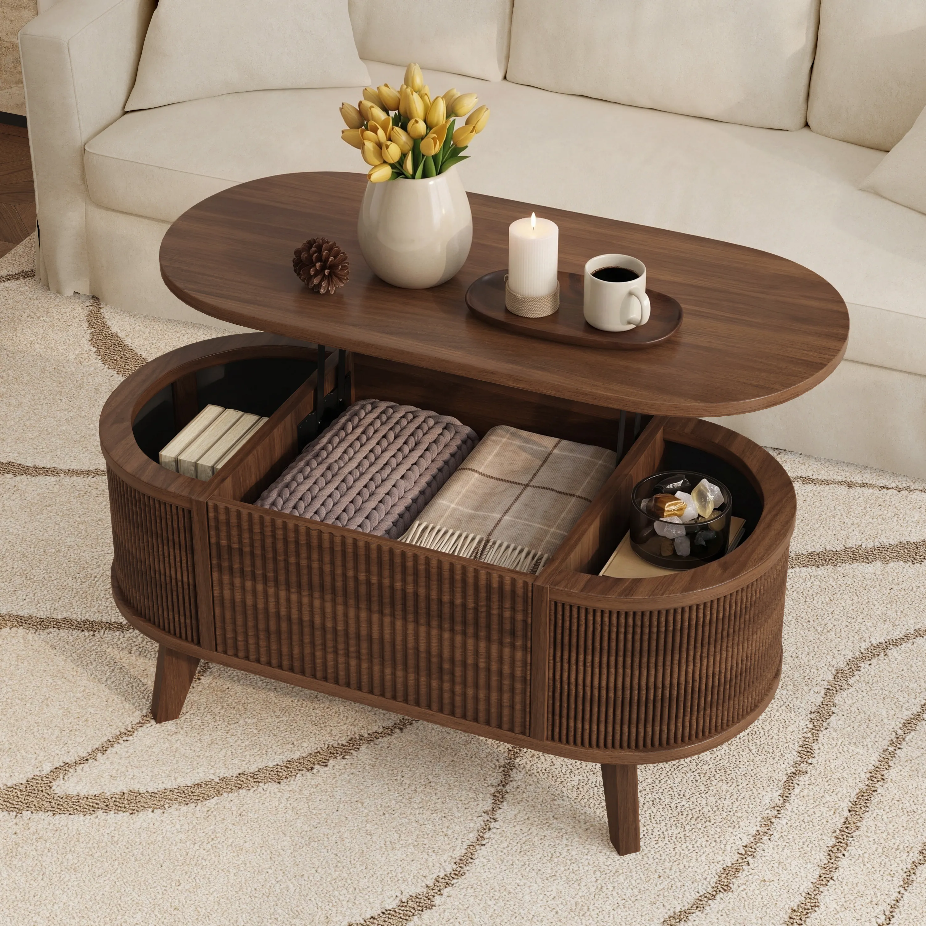 LUPUK Oval Lift Coffee Table with Storage