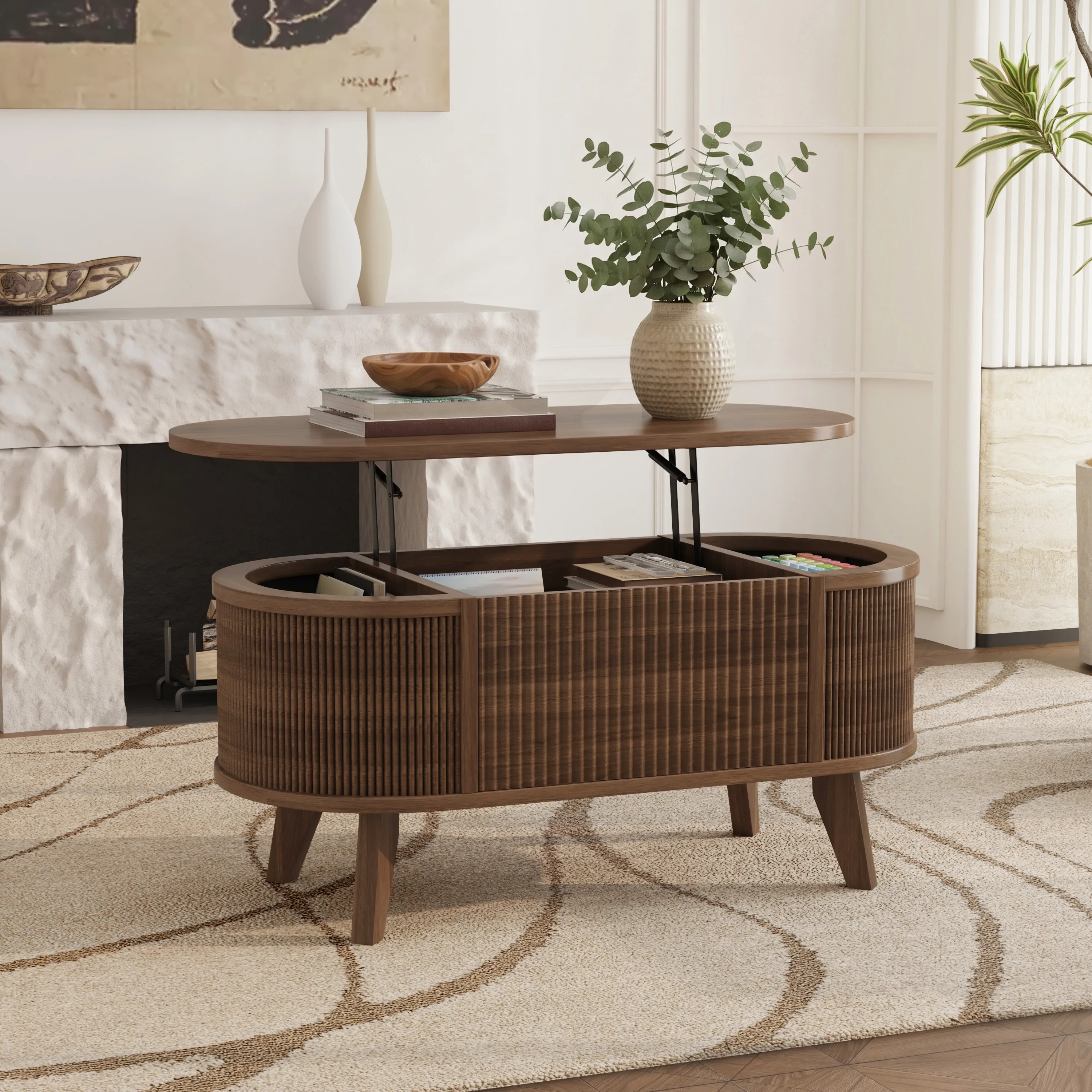 LUPUK Oval Lift Coffee Table with Storage