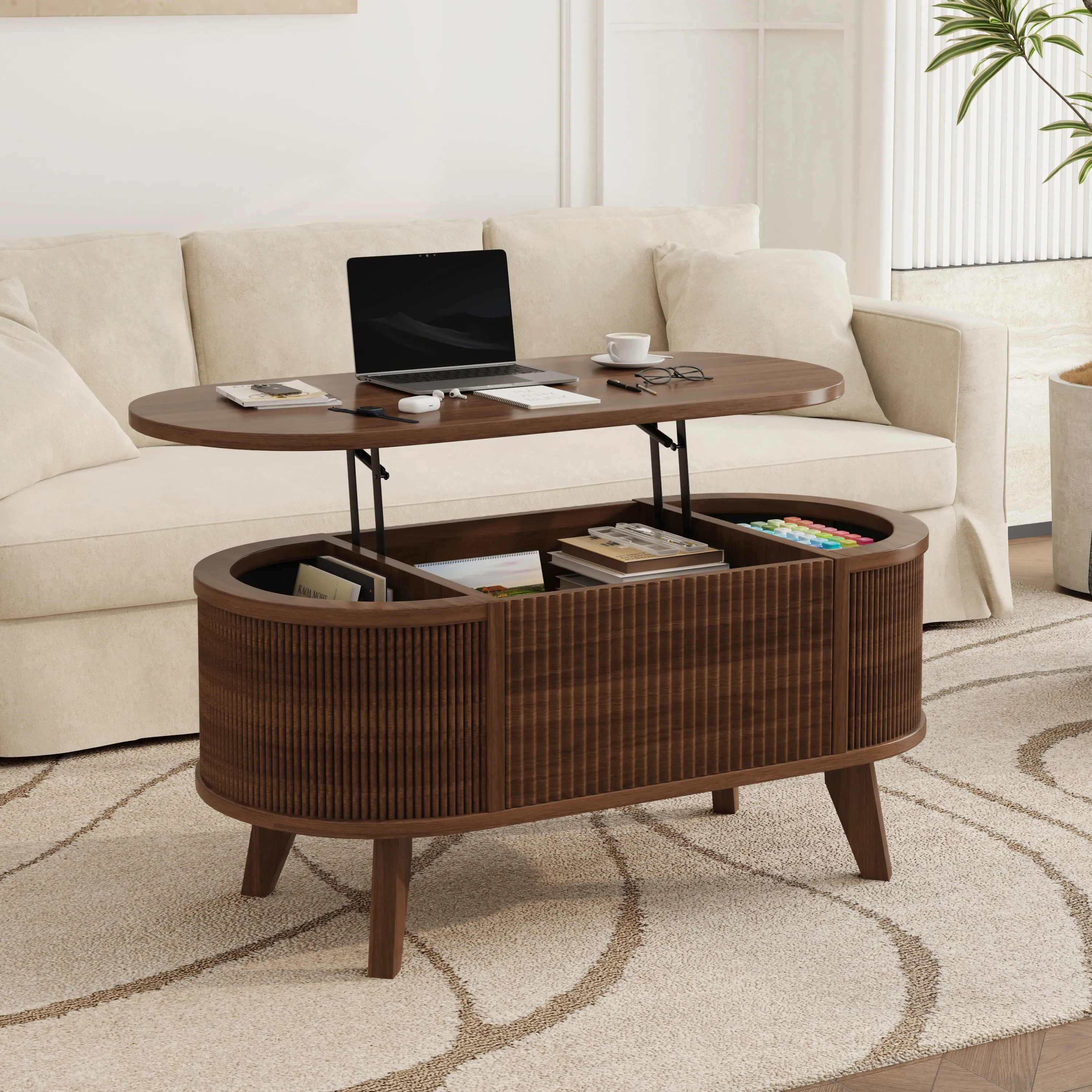 LUPUK Oval Lift Coffee Table with Storage