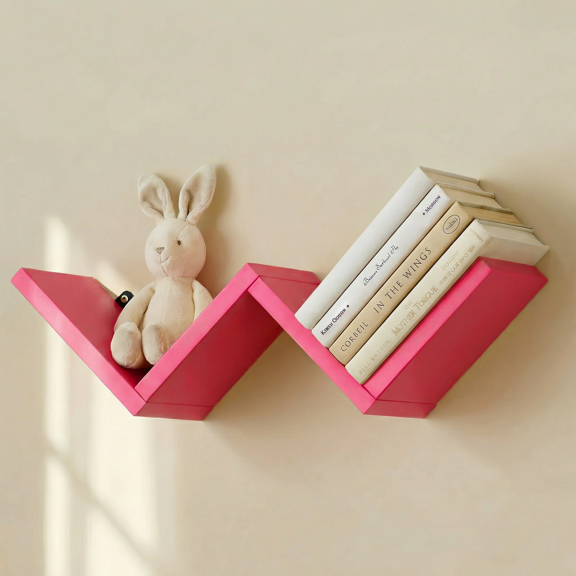 LUPUK DIY Modular W-Shape Wall Shelf (pink)，Set of 4 Wall Mounted Shelves