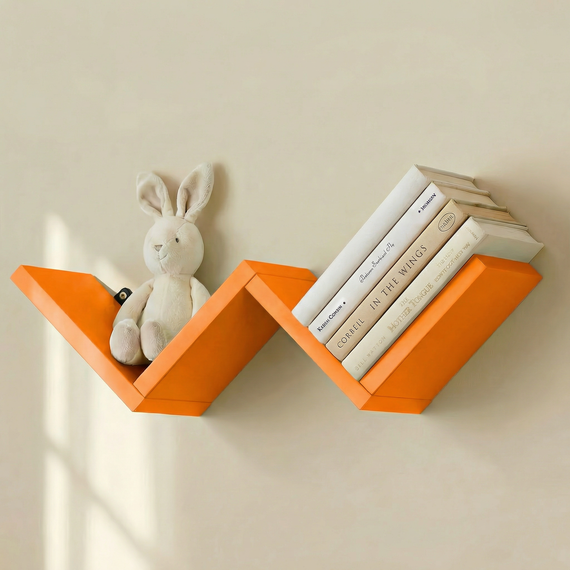 LUPUK DIY Modular W-Shape Wall Shelf (orange)，Set of 4 Wall Mounted Shelves