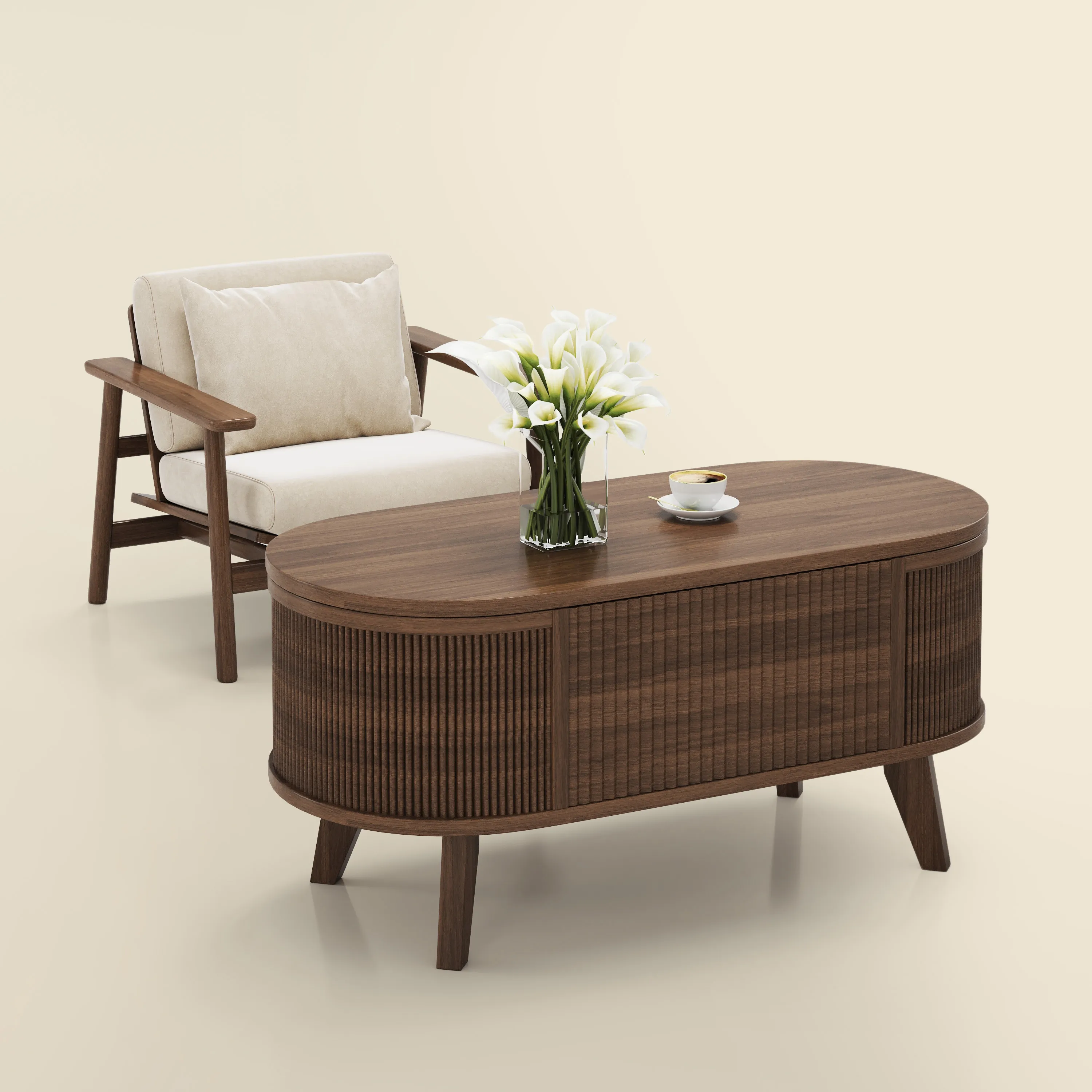 LUPUK Oval Lift Coffee Table with Storage