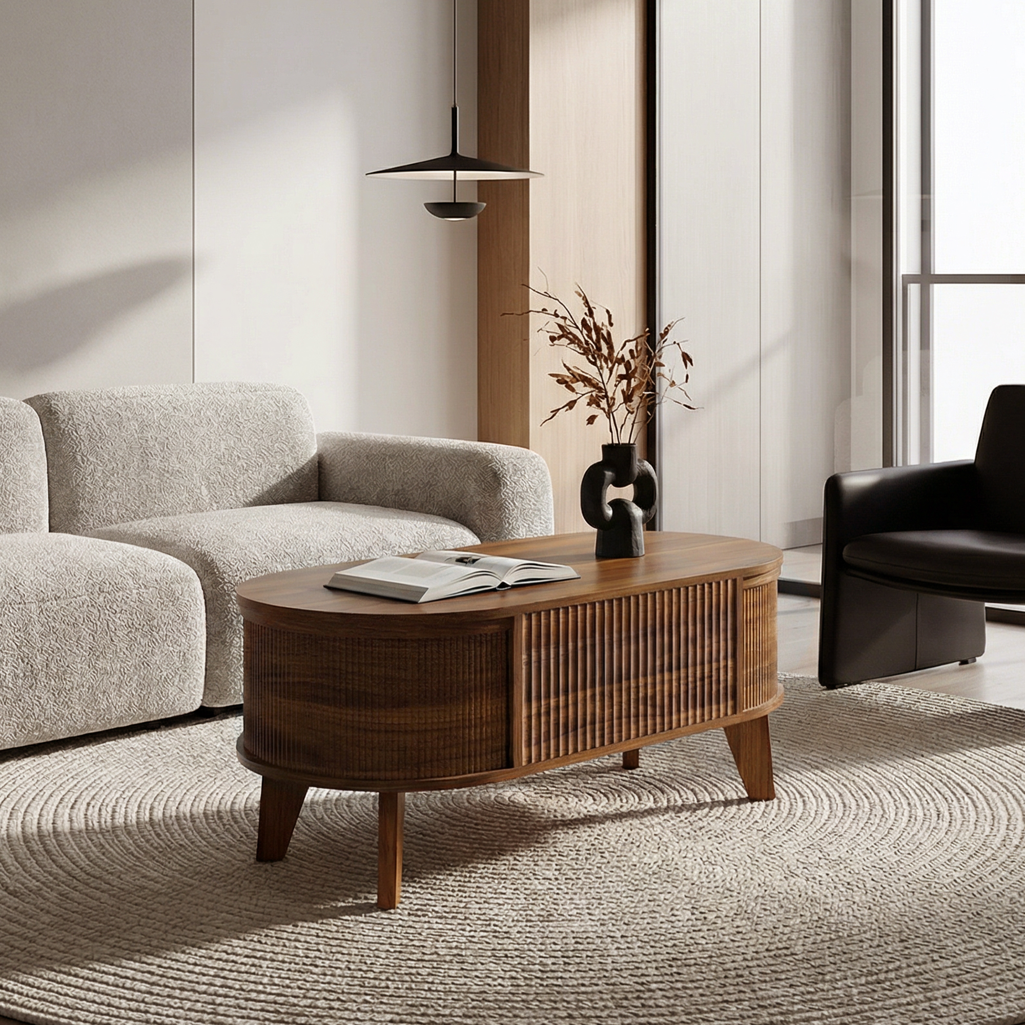 Fluted Lift Top Coffee Table with Storage for Living Room or Home Office