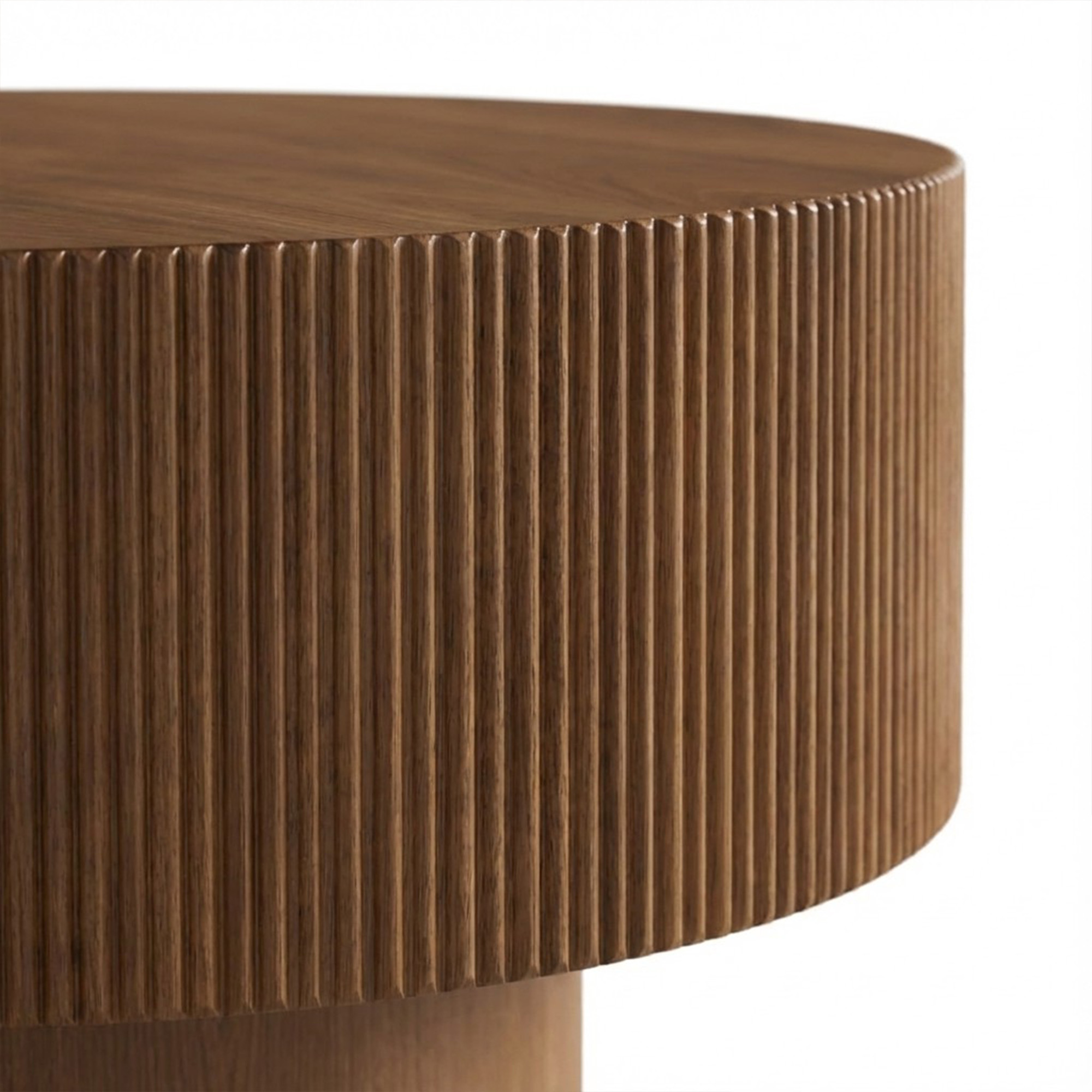 Modern Round Coffee Table with Sturdy Base, Wood Sofa Center Tables for Living Room-Walnut