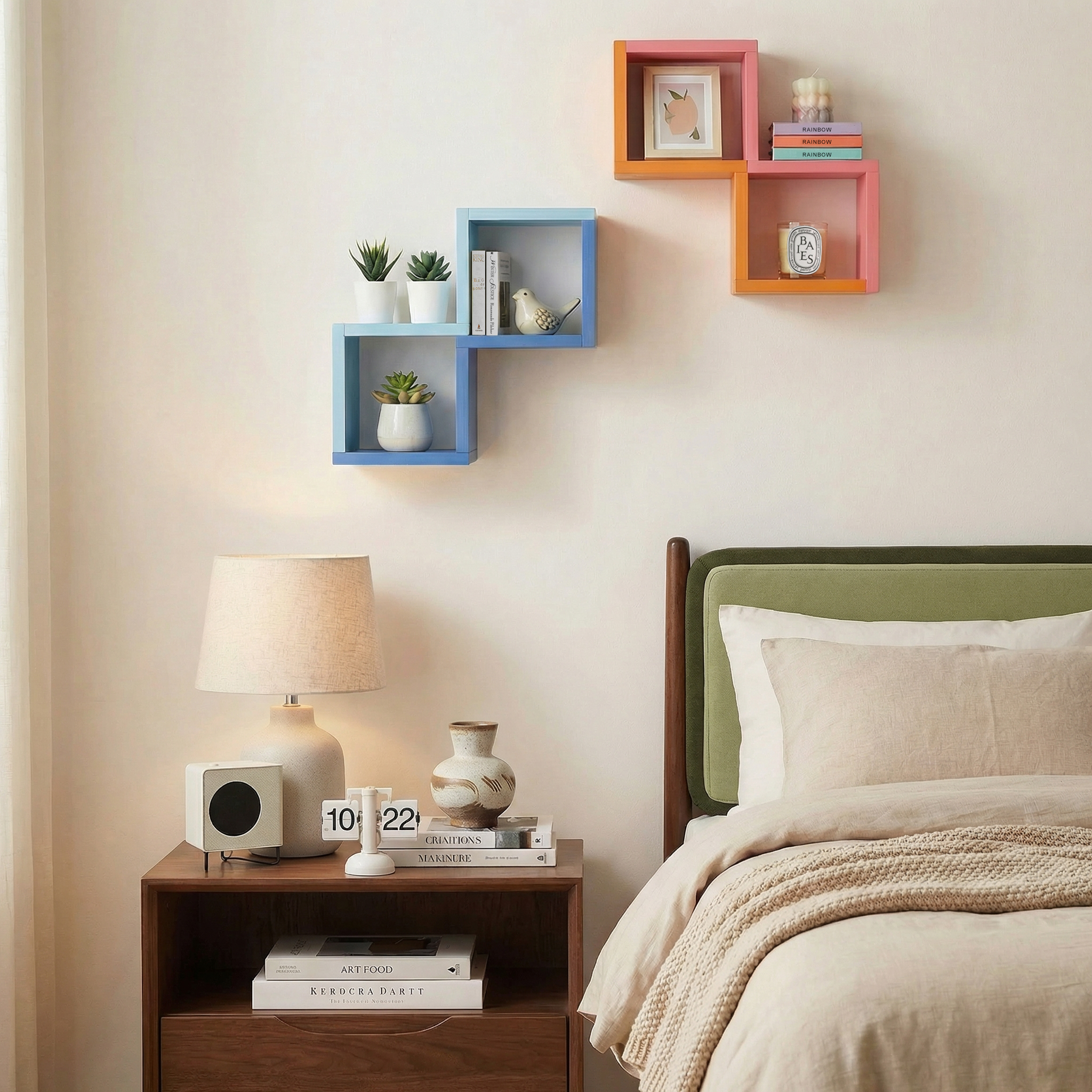 LUPUK DIY Modular W-Shape Wall Shelf (blue)，Set of 4 Wall Mounted Shelves