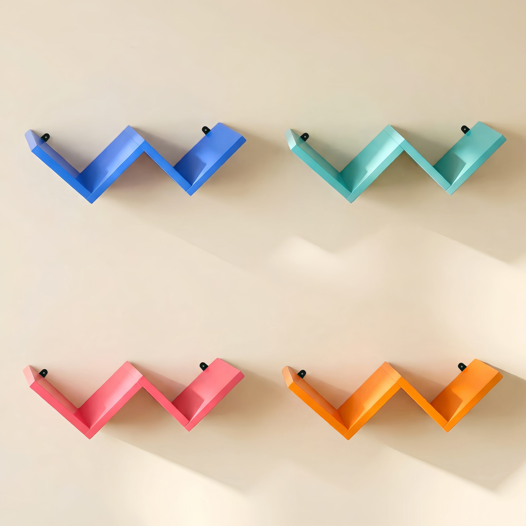 LUPUK DIY Modular W-Shape Wall Shelf (blue)，Set of 4 Wall Mounted Shelves