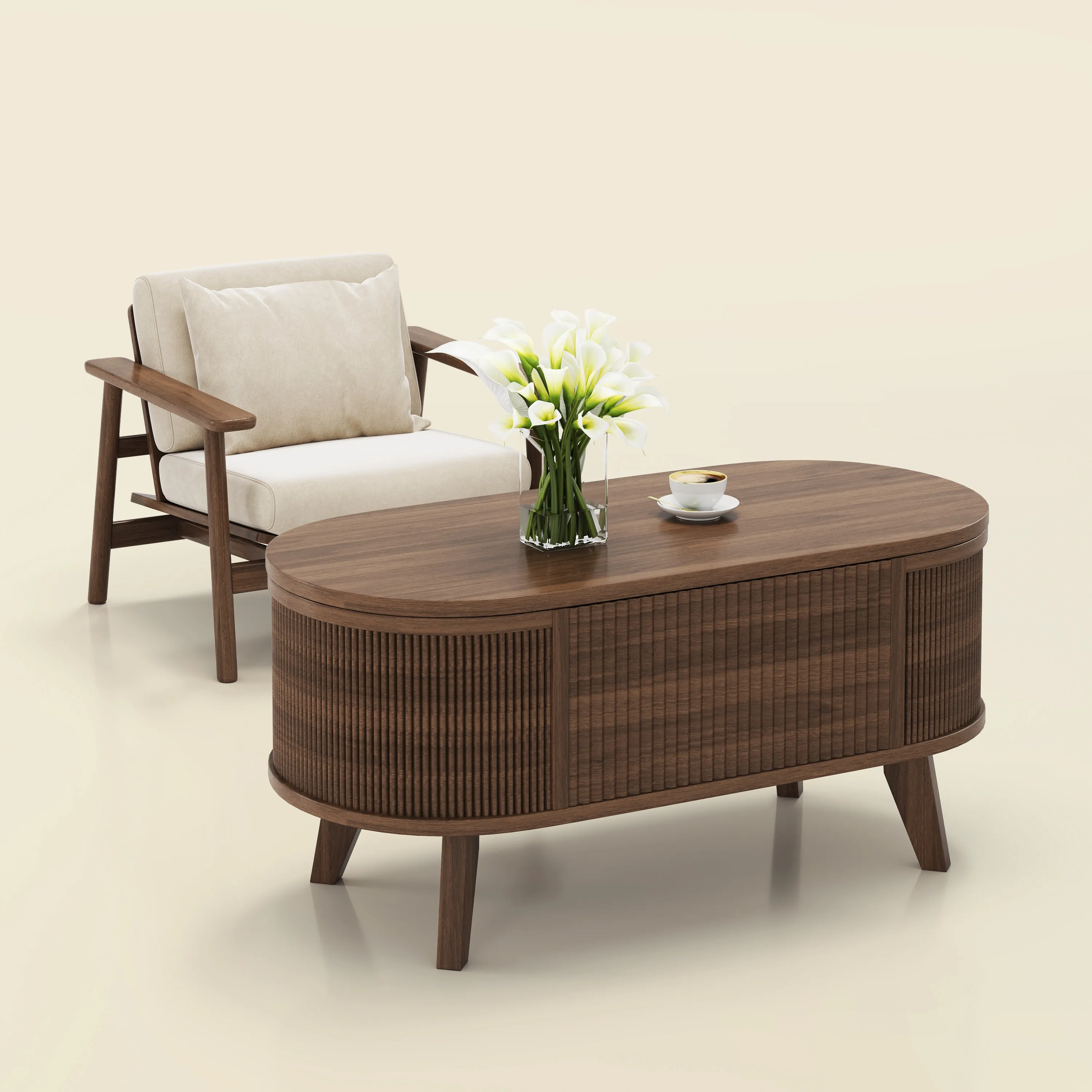 LUPUK Oval Lift Top Coffee Table, Storage Center Table with Walnut Finish