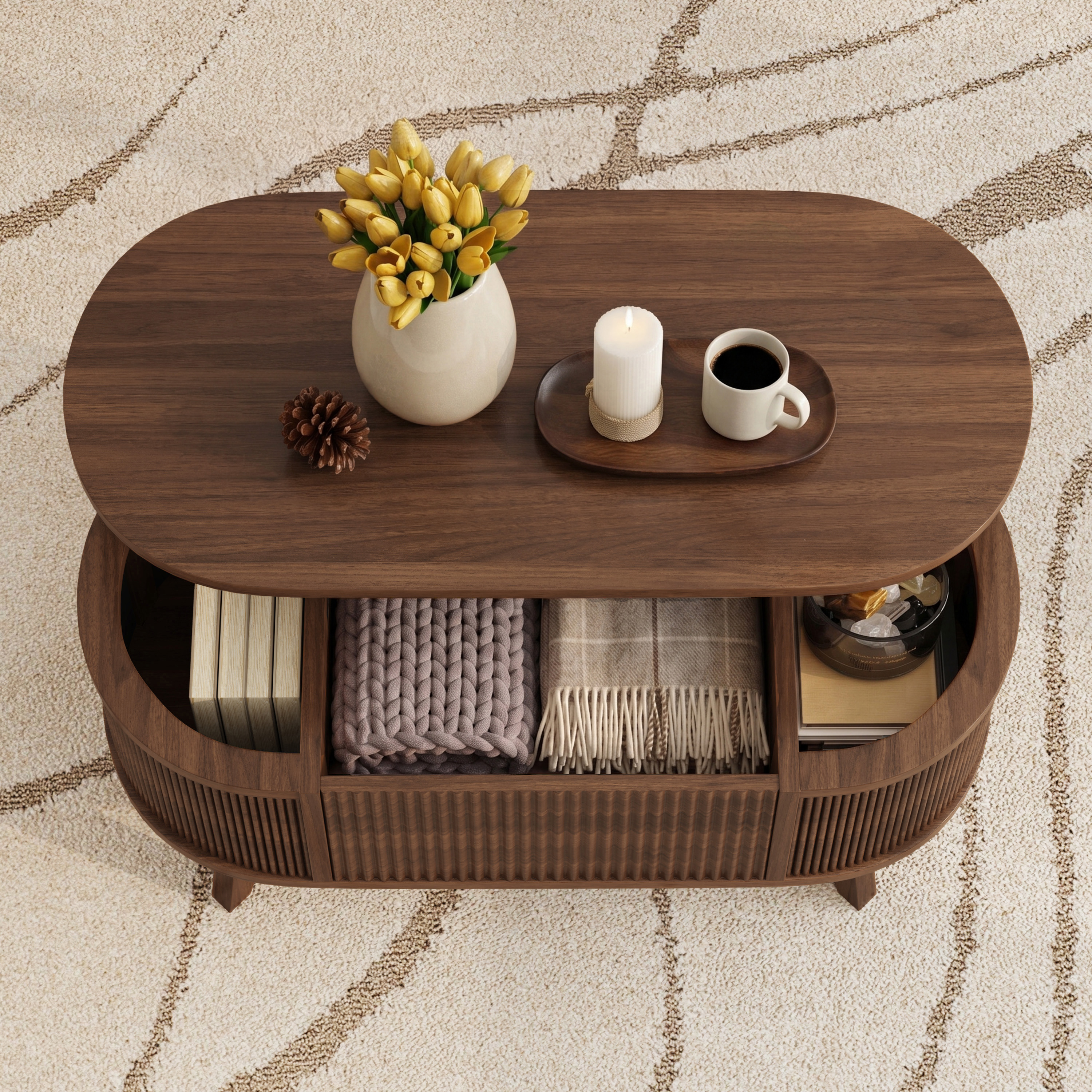 LUPUK Oval Lift Coffee Table with Storage