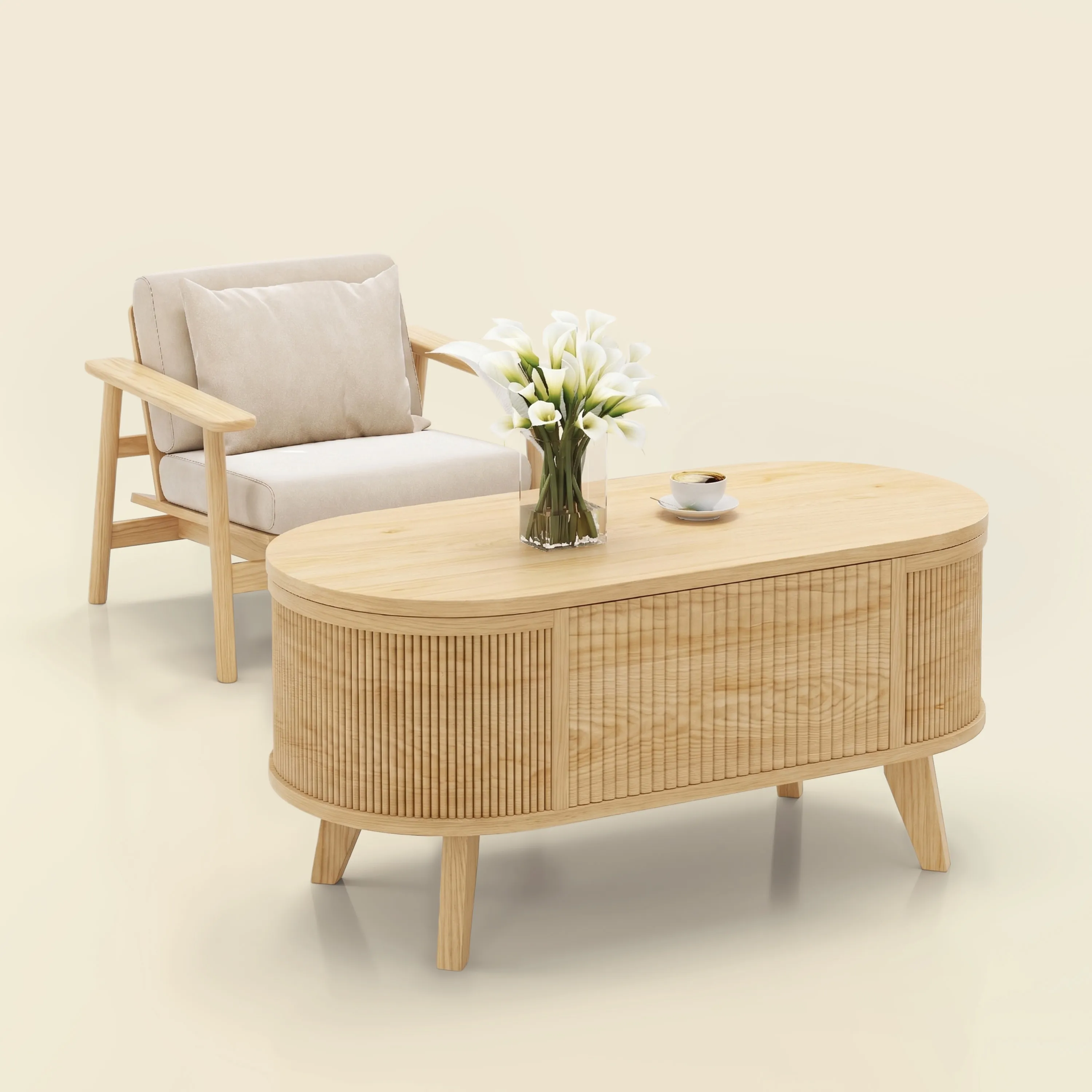 LUPUK Oval Lift Top Coffee Table, Storage Center Table with Walnut Finish