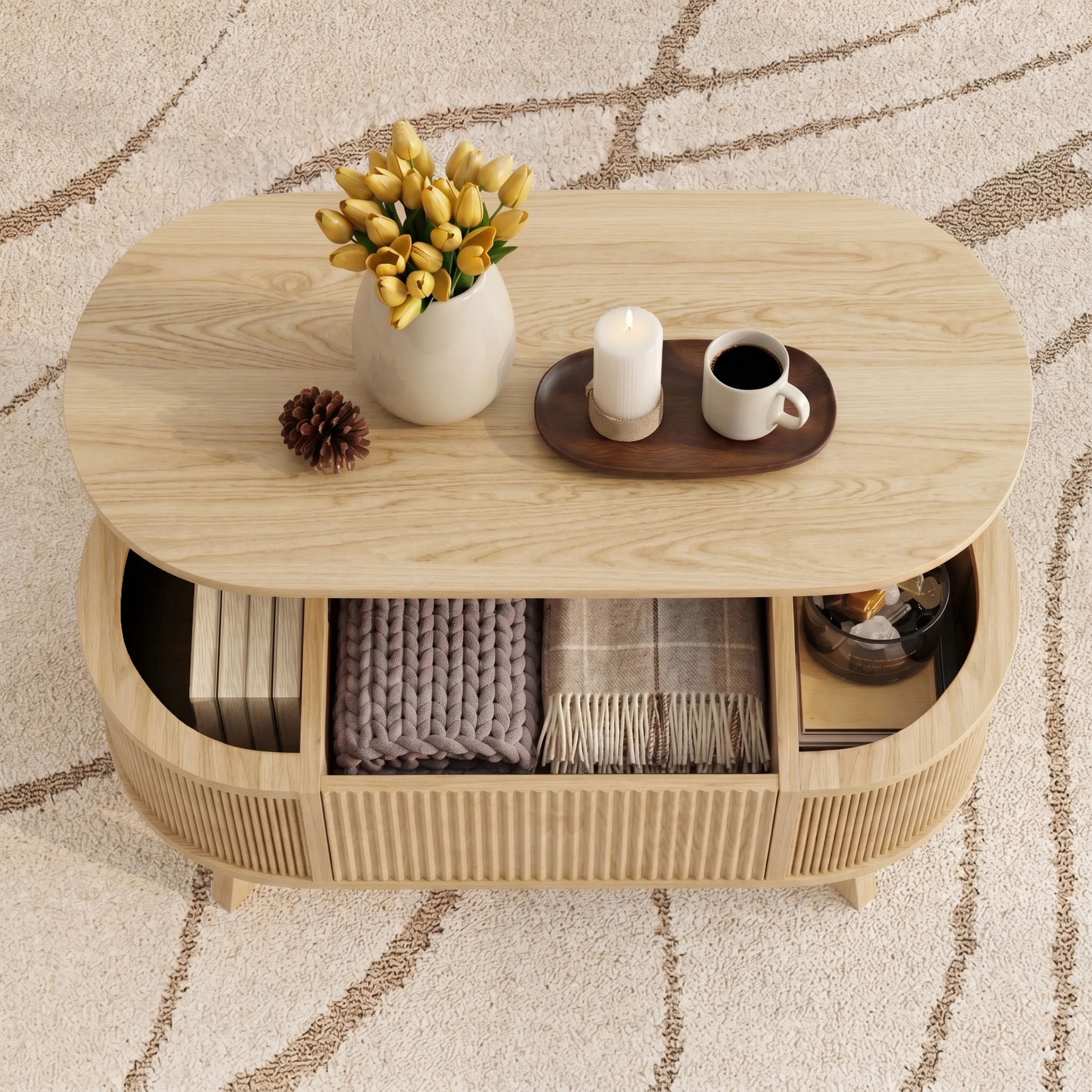 LUPUK Oval Lift Top Coffee Table, Storage Center Table with Walnut Finish