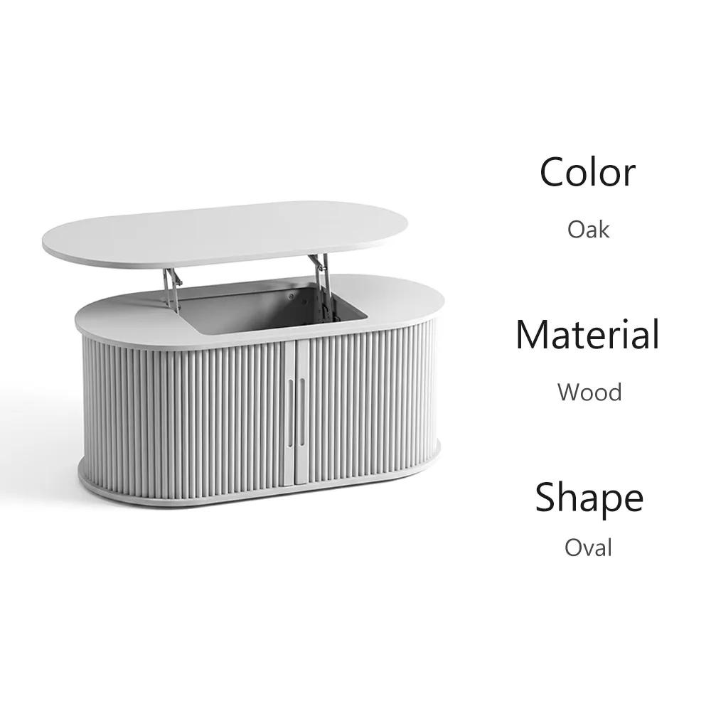 LUPUK Oval Lift Top Coffee Table, Mid-Century Storage Table with Tambour Doors