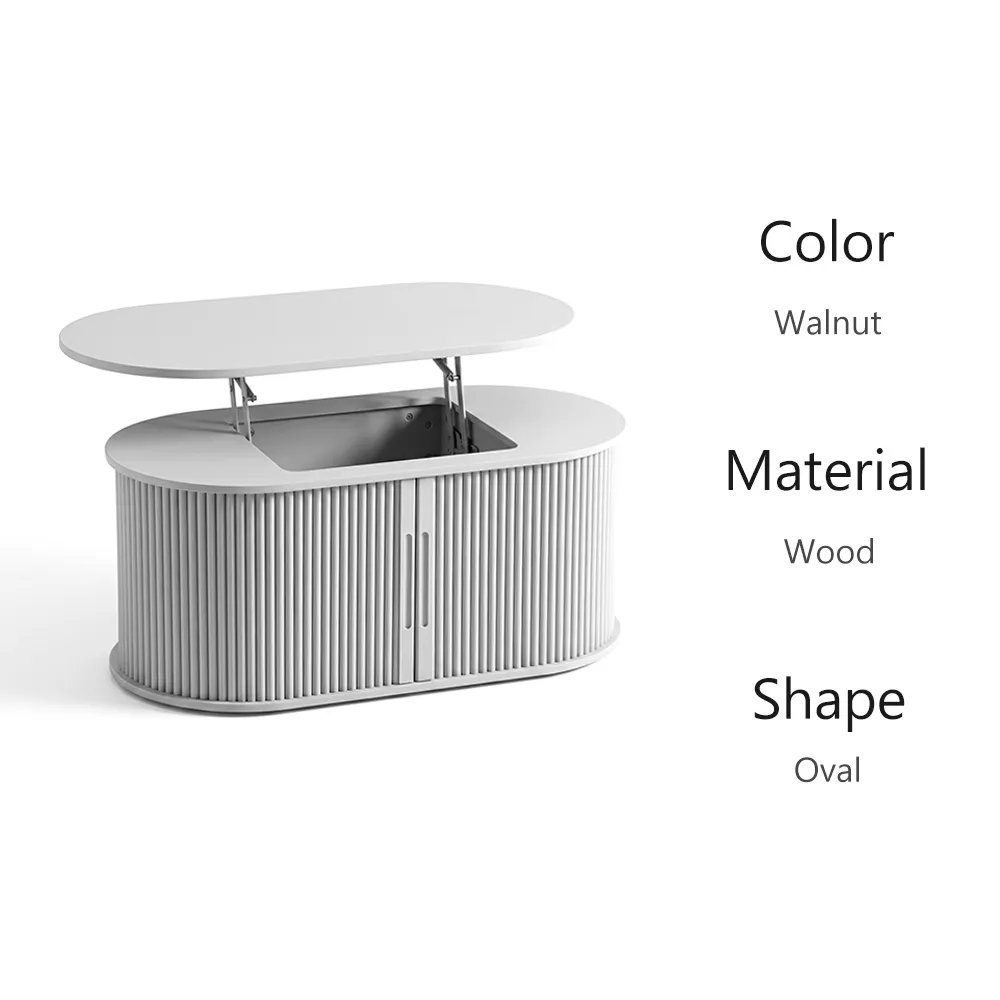 LUPUK Oval Lift Top Coffee Table, Mid-Century Storage Table with Tambour Doors