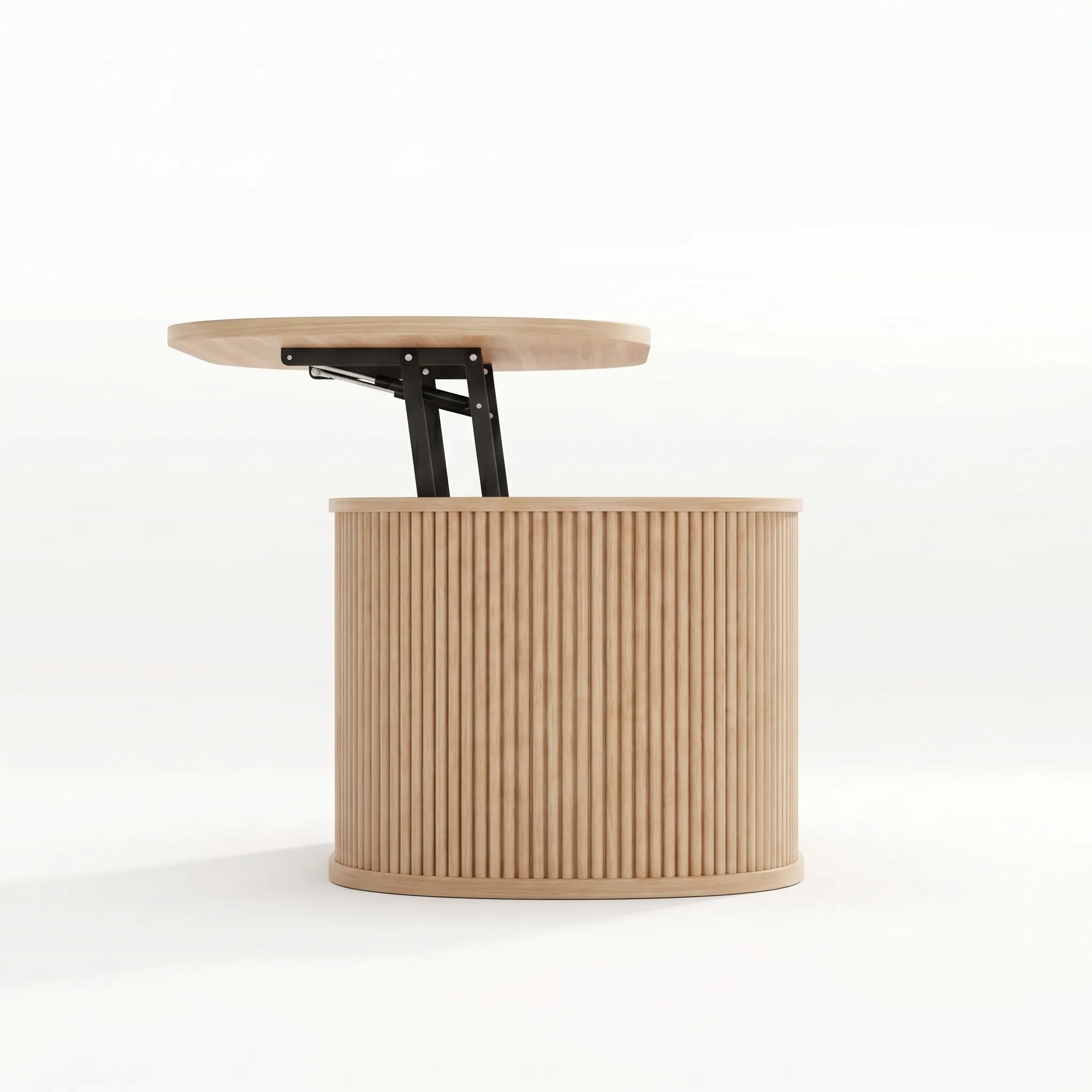 LUPUK Oval Lift Top Coffee Table, Mid-Century Storage Table with Tambour Doors