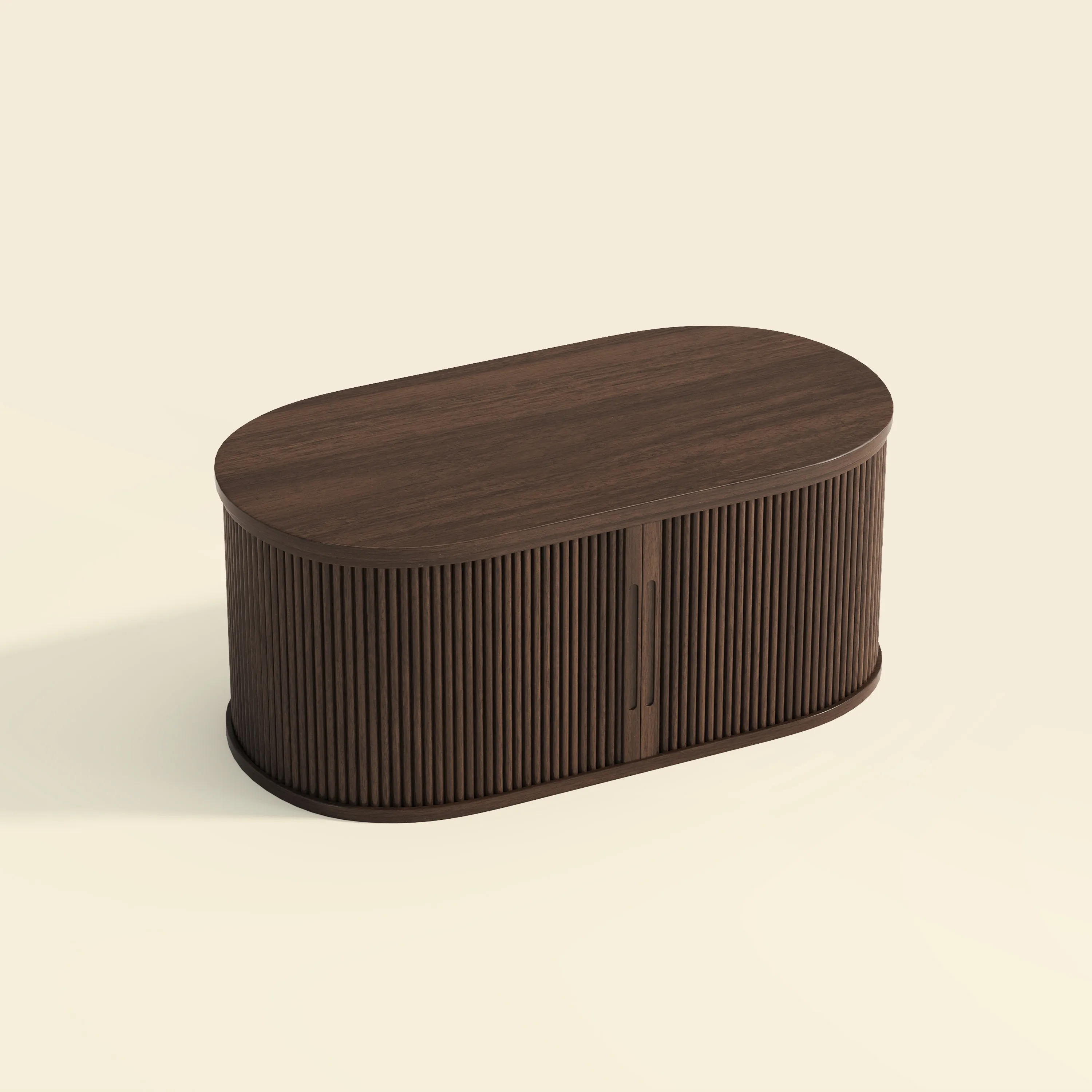 LUPUK Oval Lift Top Coffee Table, Mid-Century Storage Table with Tambour Doors