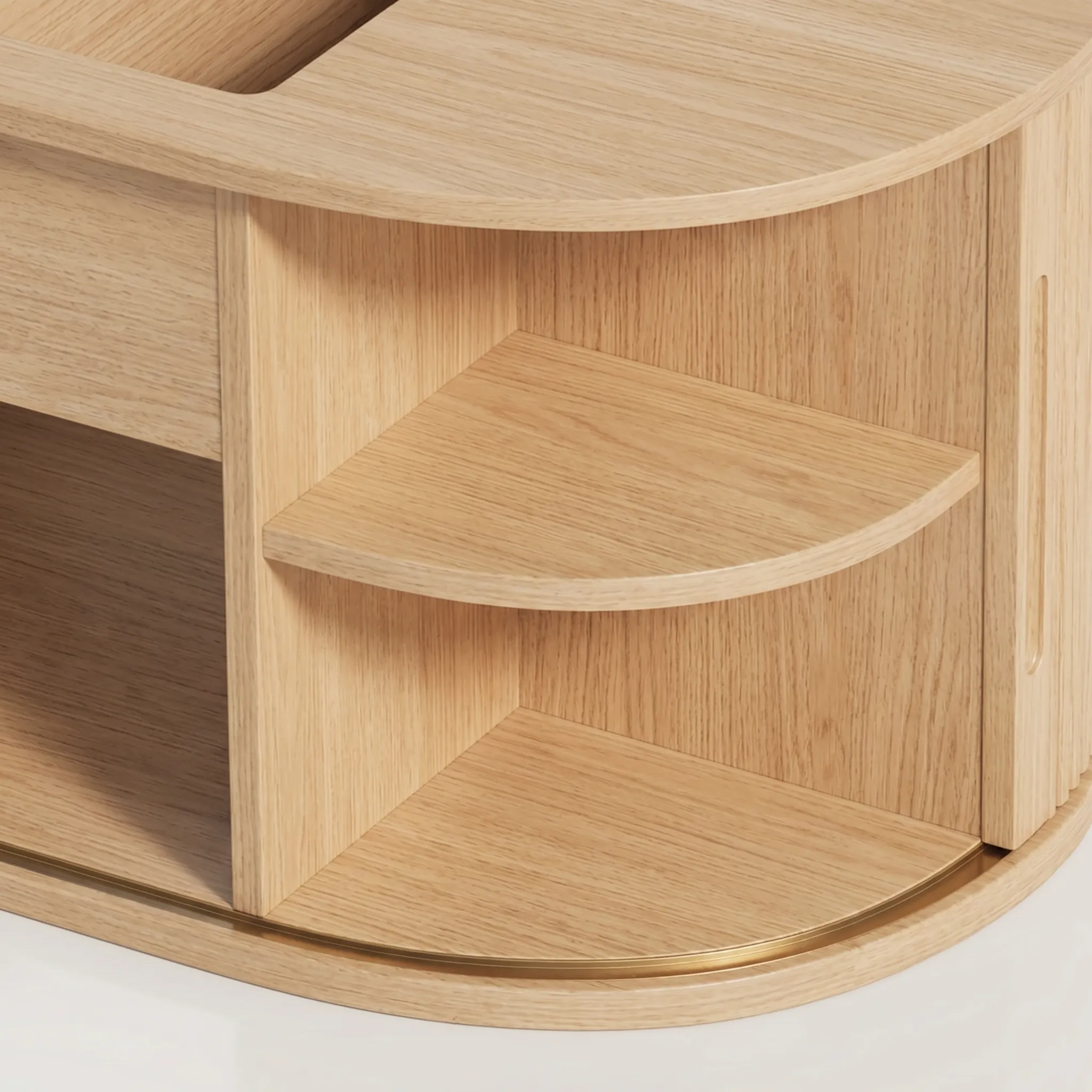 LUPUK Oval Lift Top Coffee Table, Mid-Century Storage Table with Tambour Doors