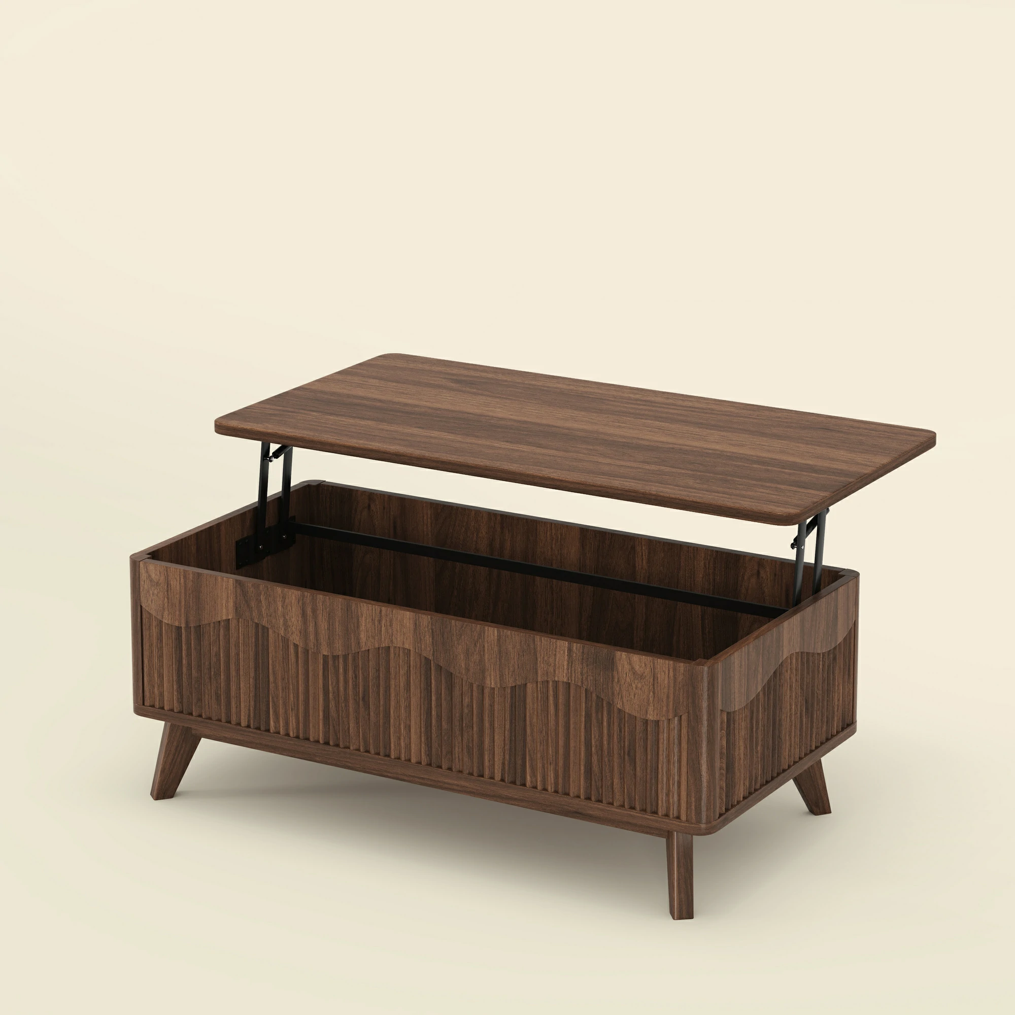 LUPUK Scalloped Lift Top Coffee Table with Hidden Storage