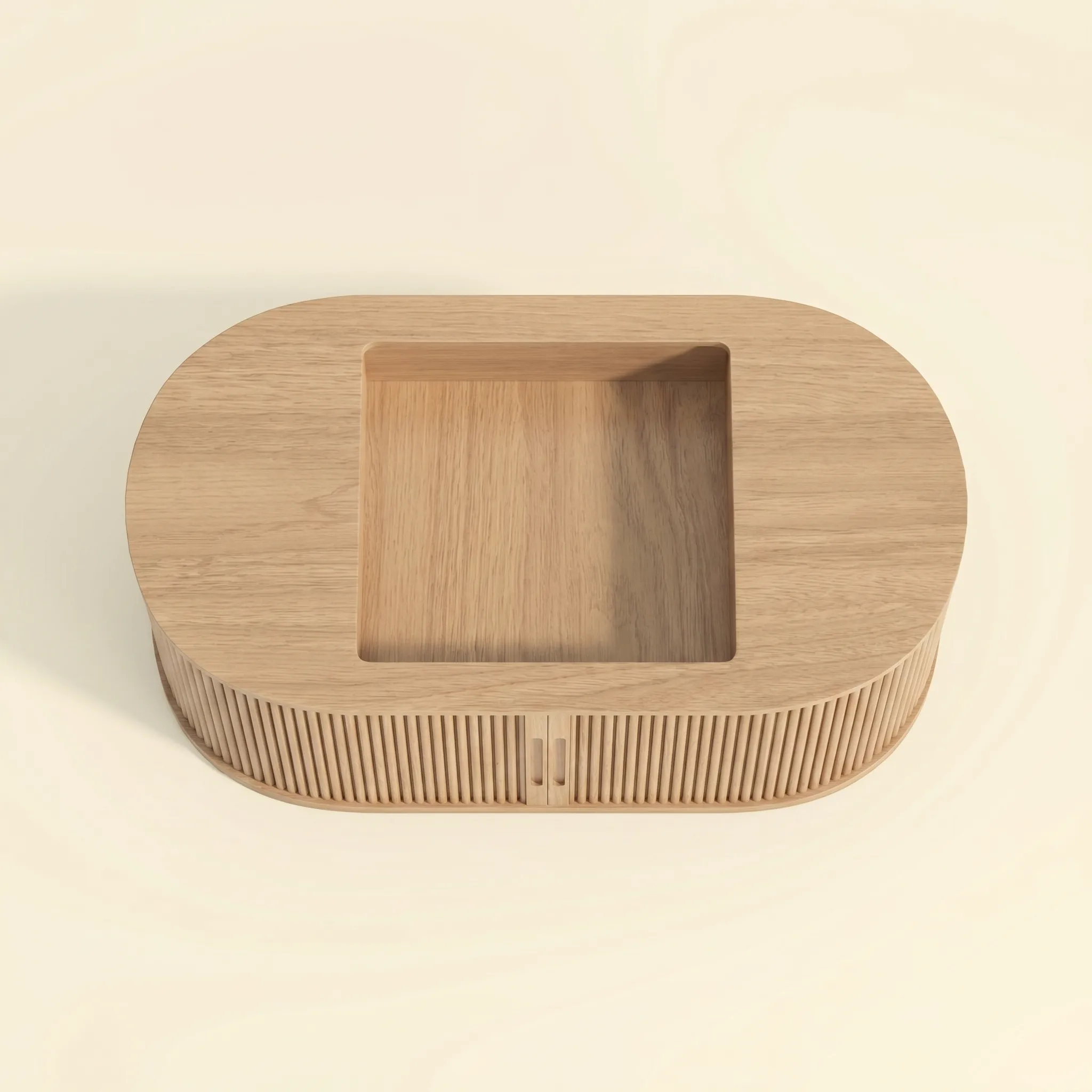 LUPUK Oval Lift Top Coffee Table, Mid-Century Storage Table with Tambour Doors