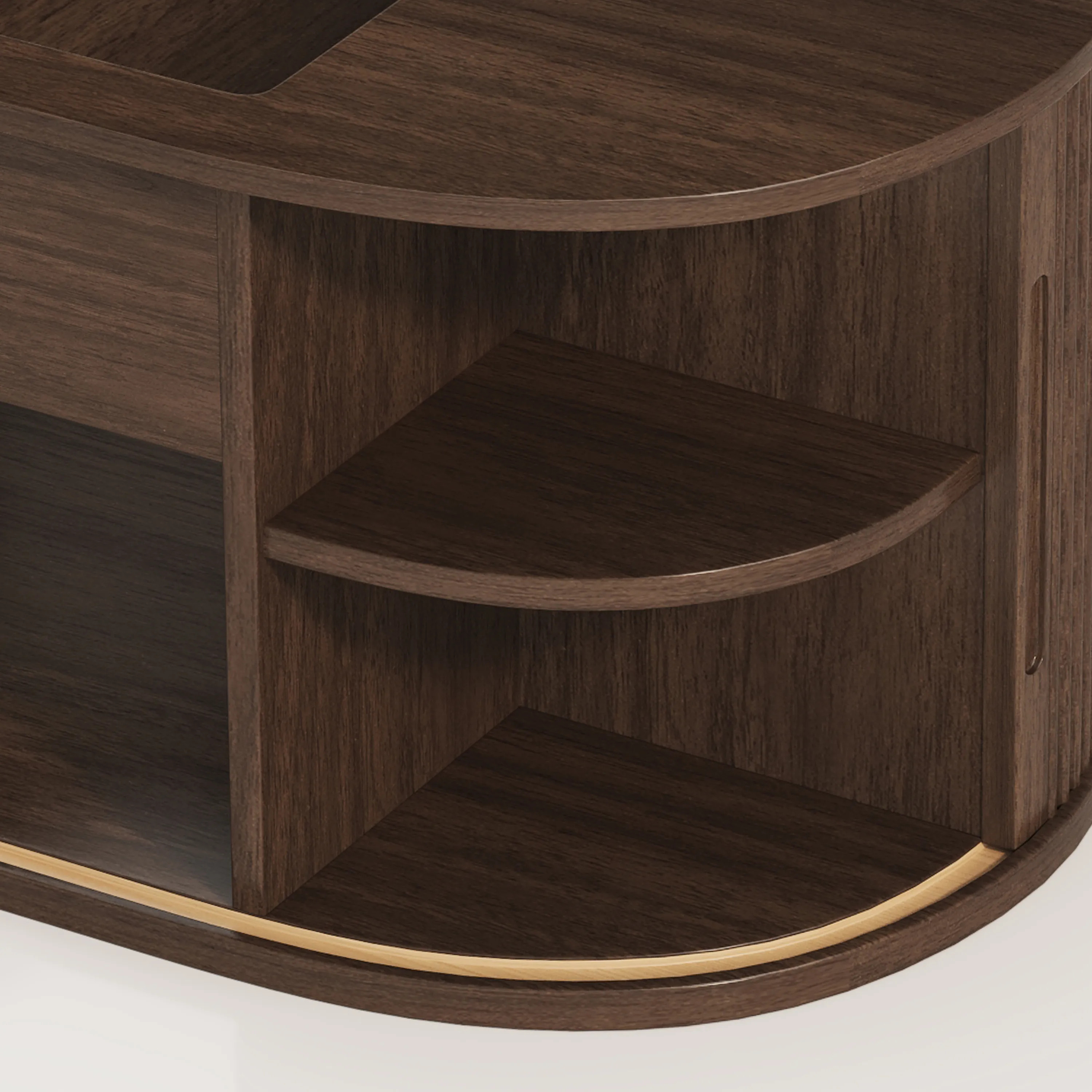 LUPUK Oval Lift Top Coffee Table, Mid-Century Storage Table with Tambour Doors
