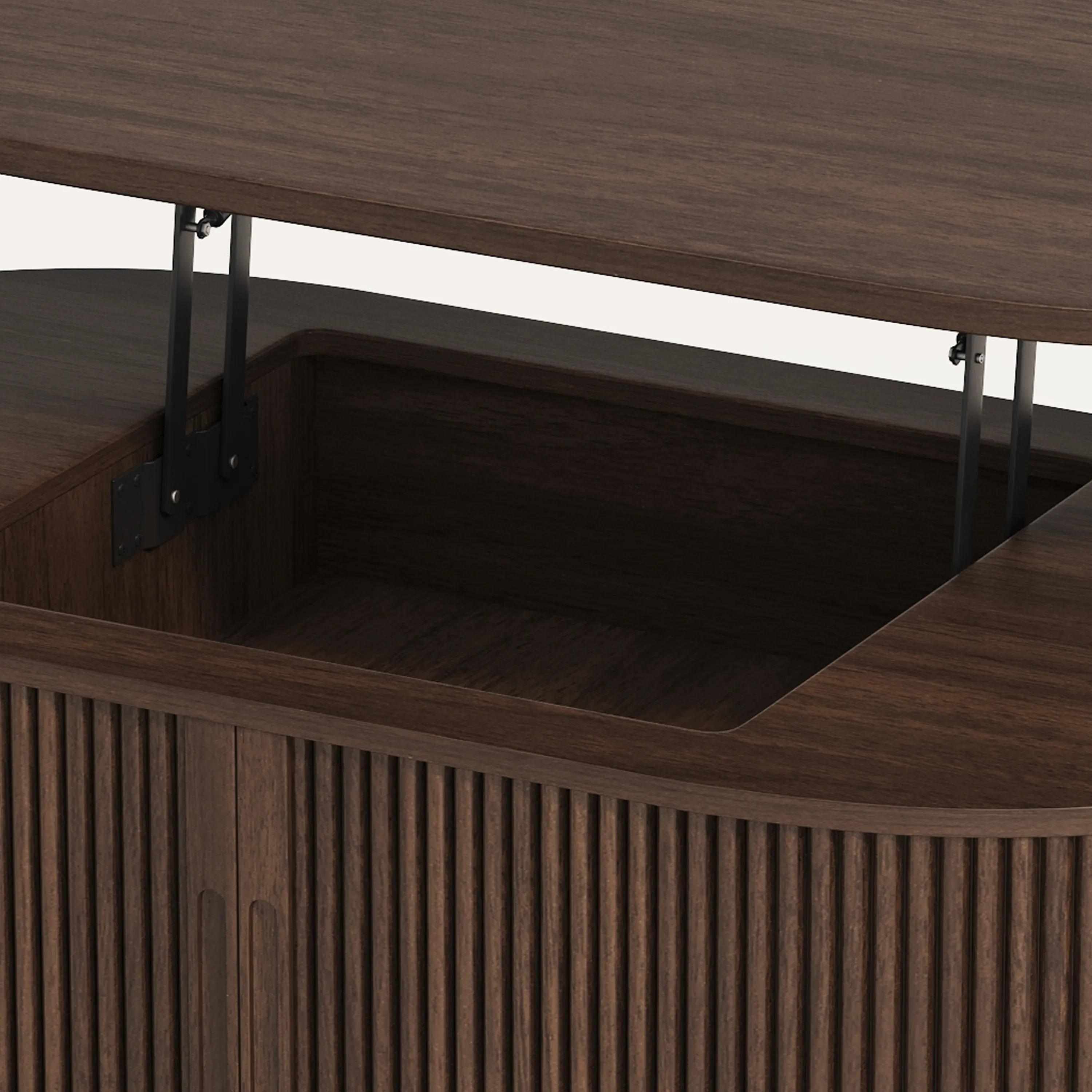 LUPUK Oval Lift Top Coffee Table, Mid-Century Storage Table with Tambour Doors