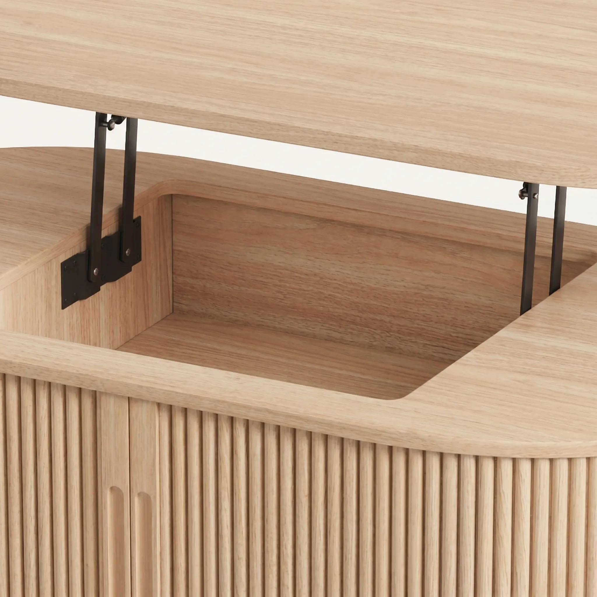 LUPUK Oval Lift Top Coffee Table, Mid-Century Storage Table with Tambour Doors