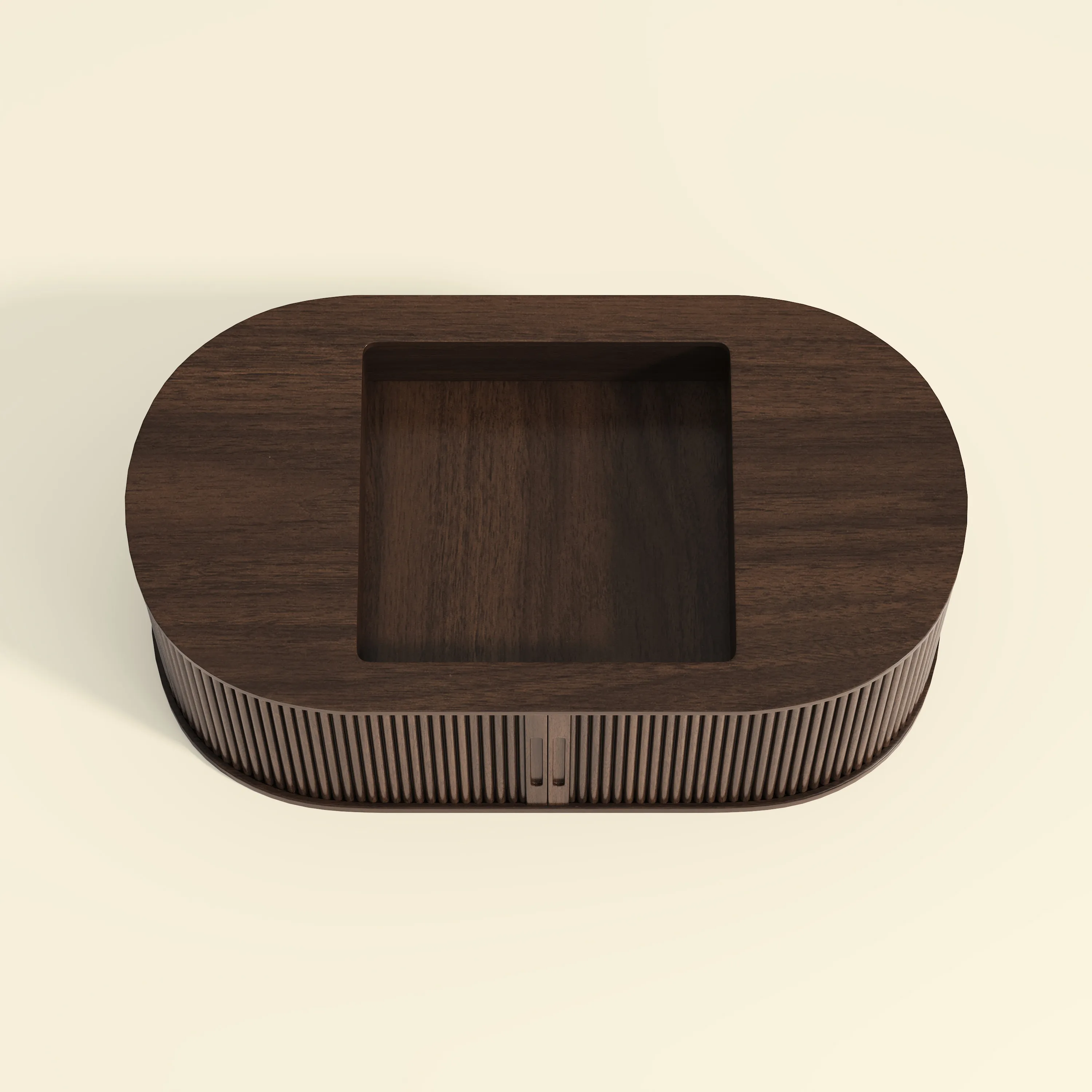 LUPUK Oval Lift Top Coffee Table, Mid-Century Storage Table with Tambour Doors