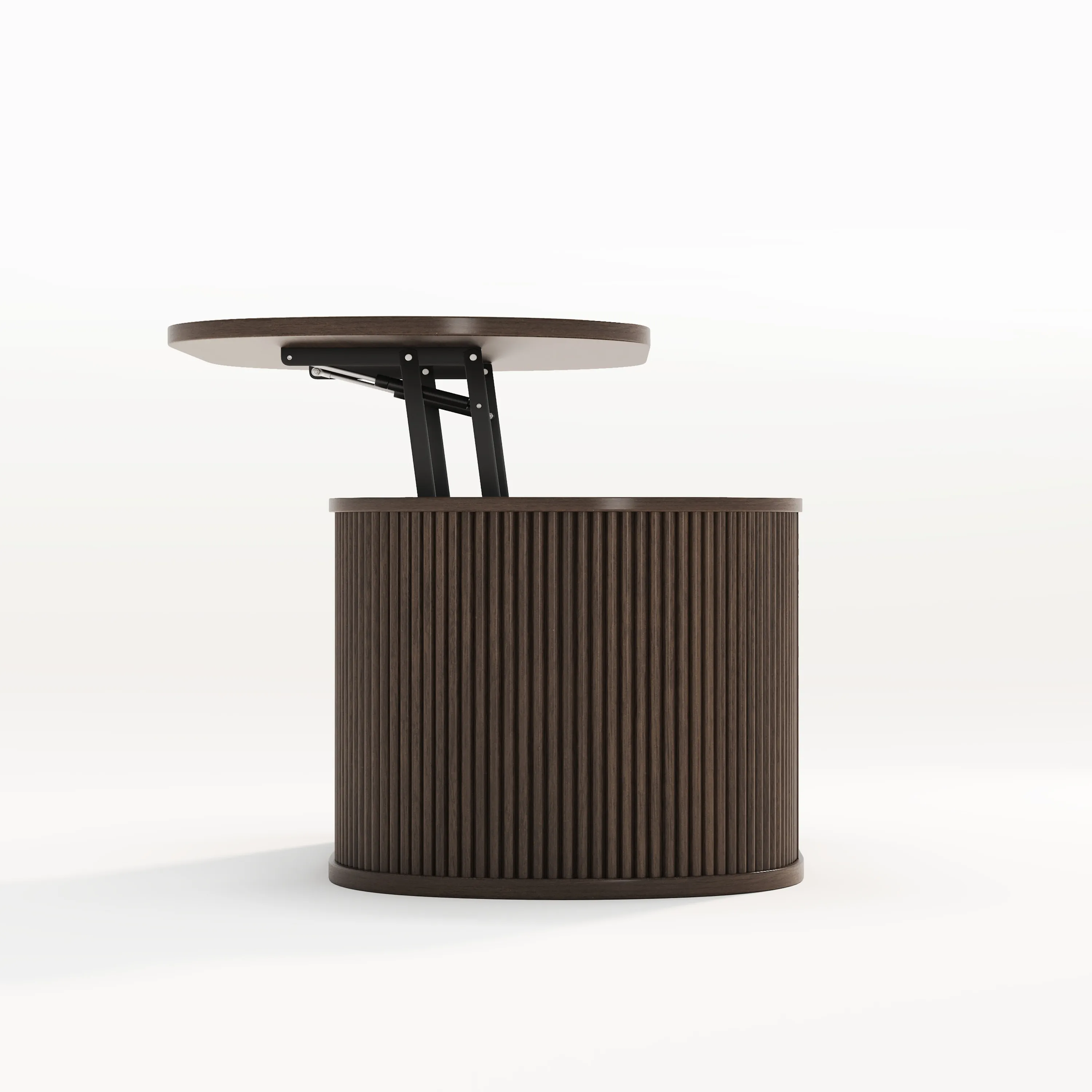 LUPUK Oval Lift Top Coffee Table, Mid-Century Storage Table with Tambour Doors