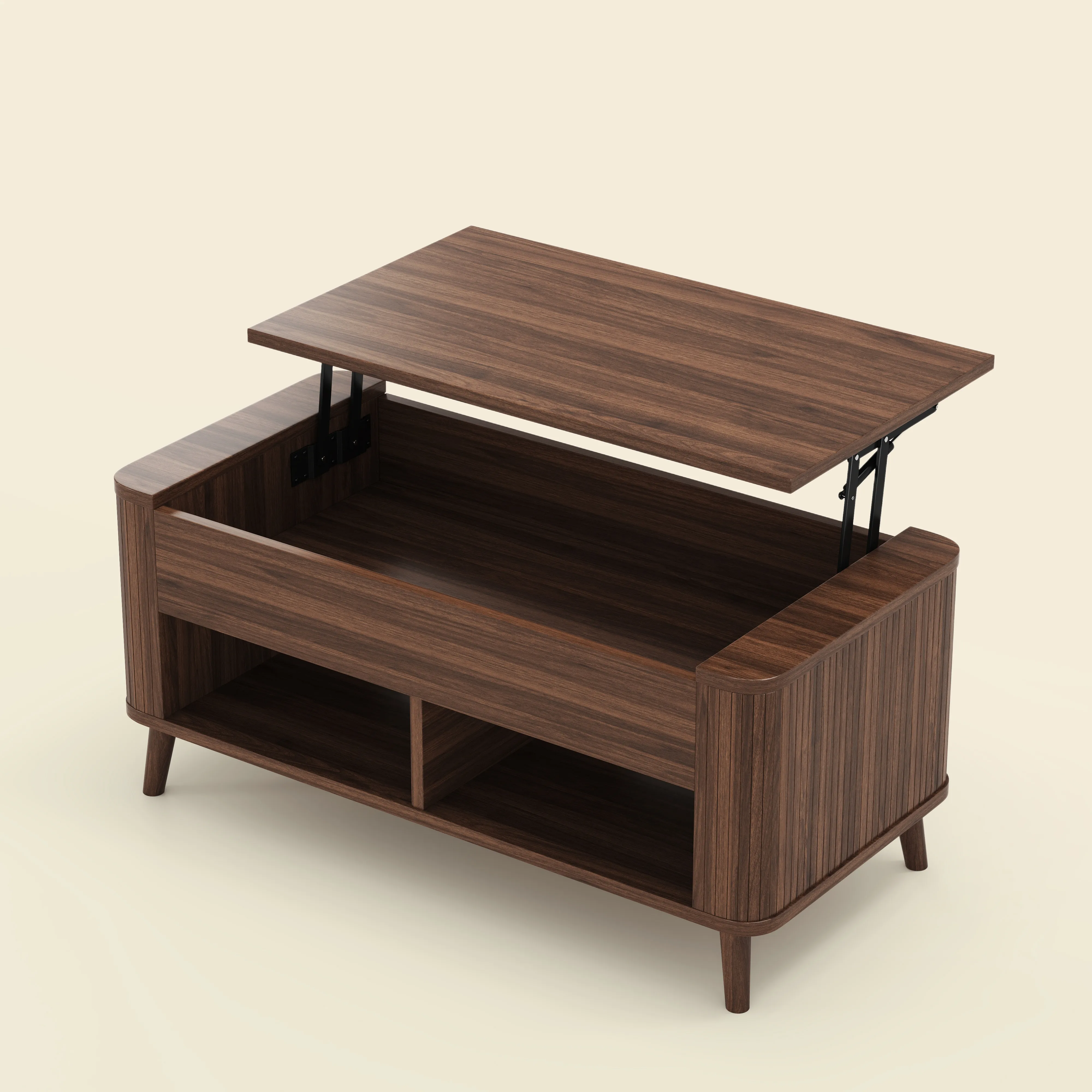 LUPUK Rectangular Lift Top Coffee Table with Hidden Storage and Open Shelves