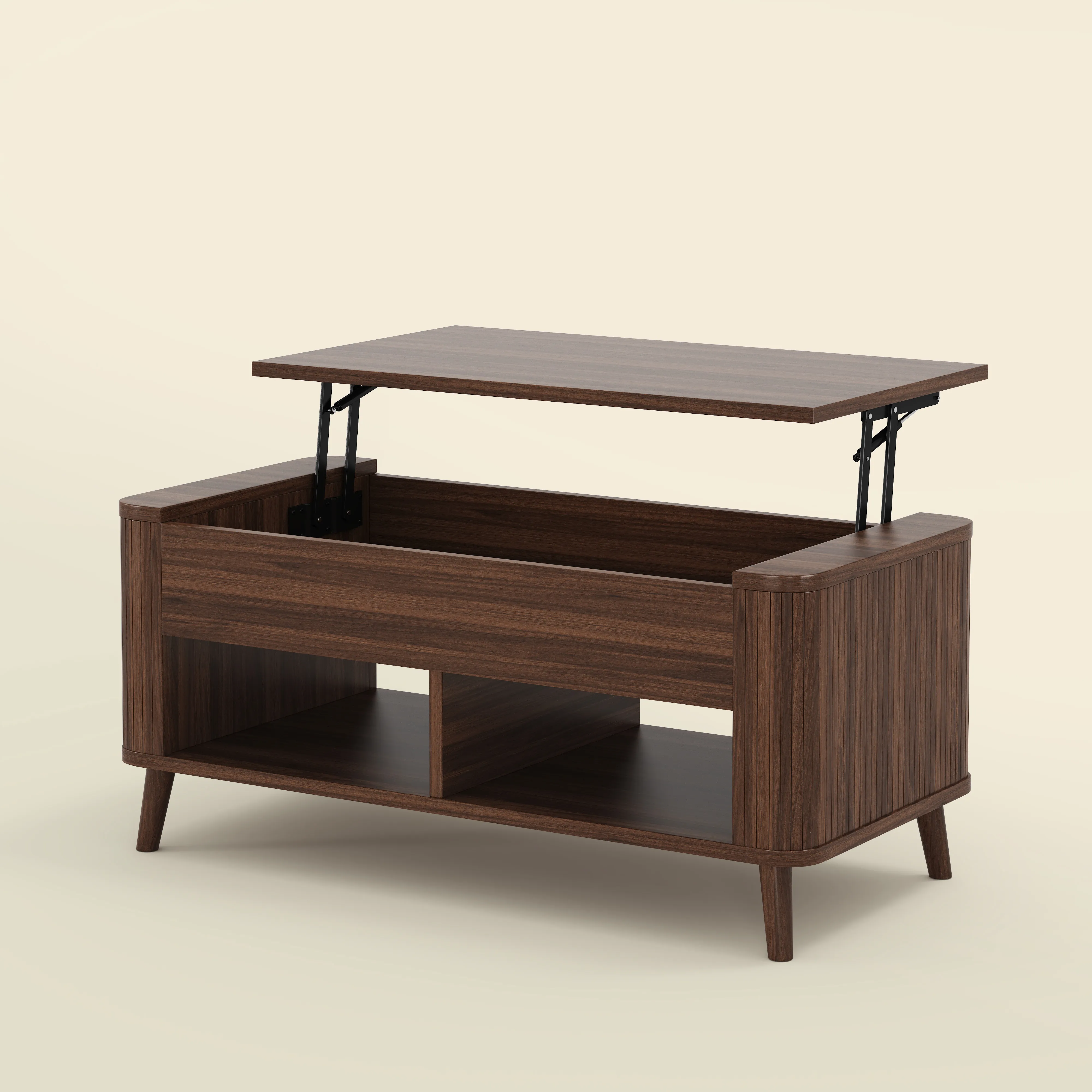 LUPUK Rectangular Lift Top Coffee Table with Hidden Storage and Open Shelves