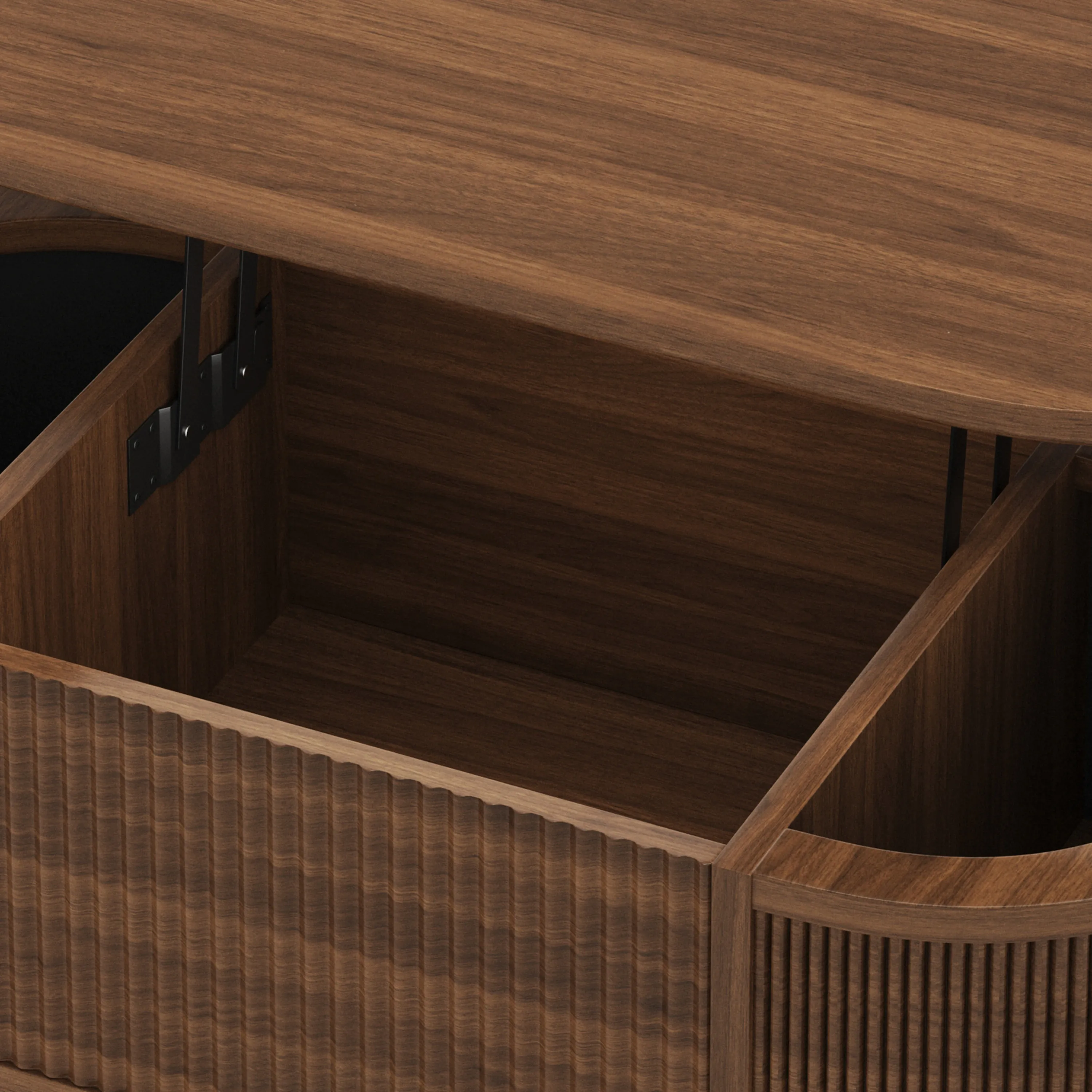 LUPUK Fluted Lift Top Coffee Table, Storage Center Table with Walnut Finish